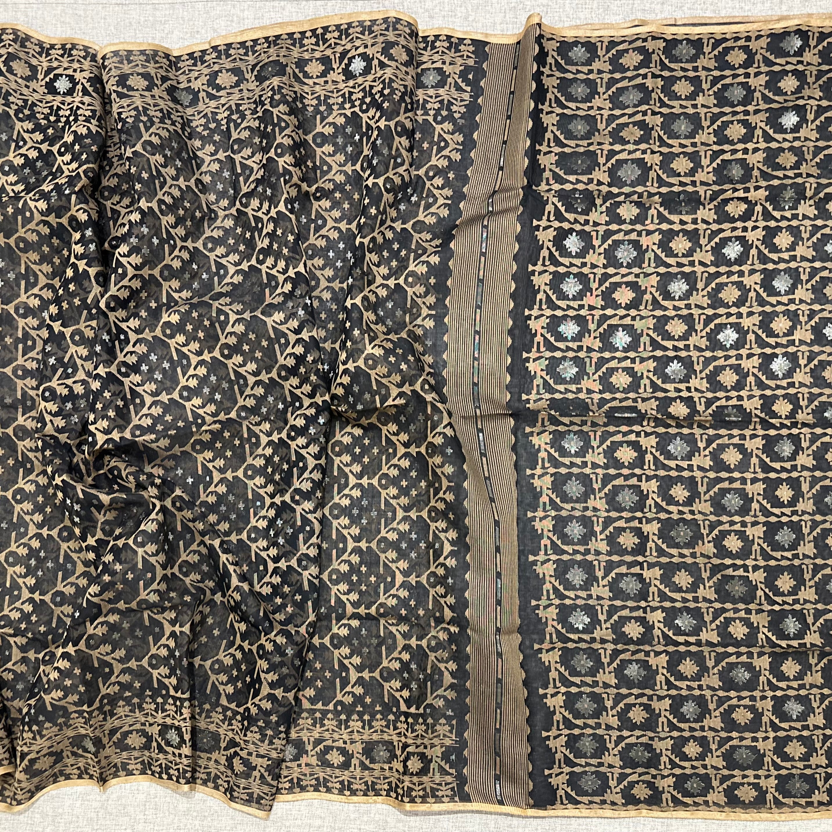Black and Beige Jaal Dhakai Jamdani Saree