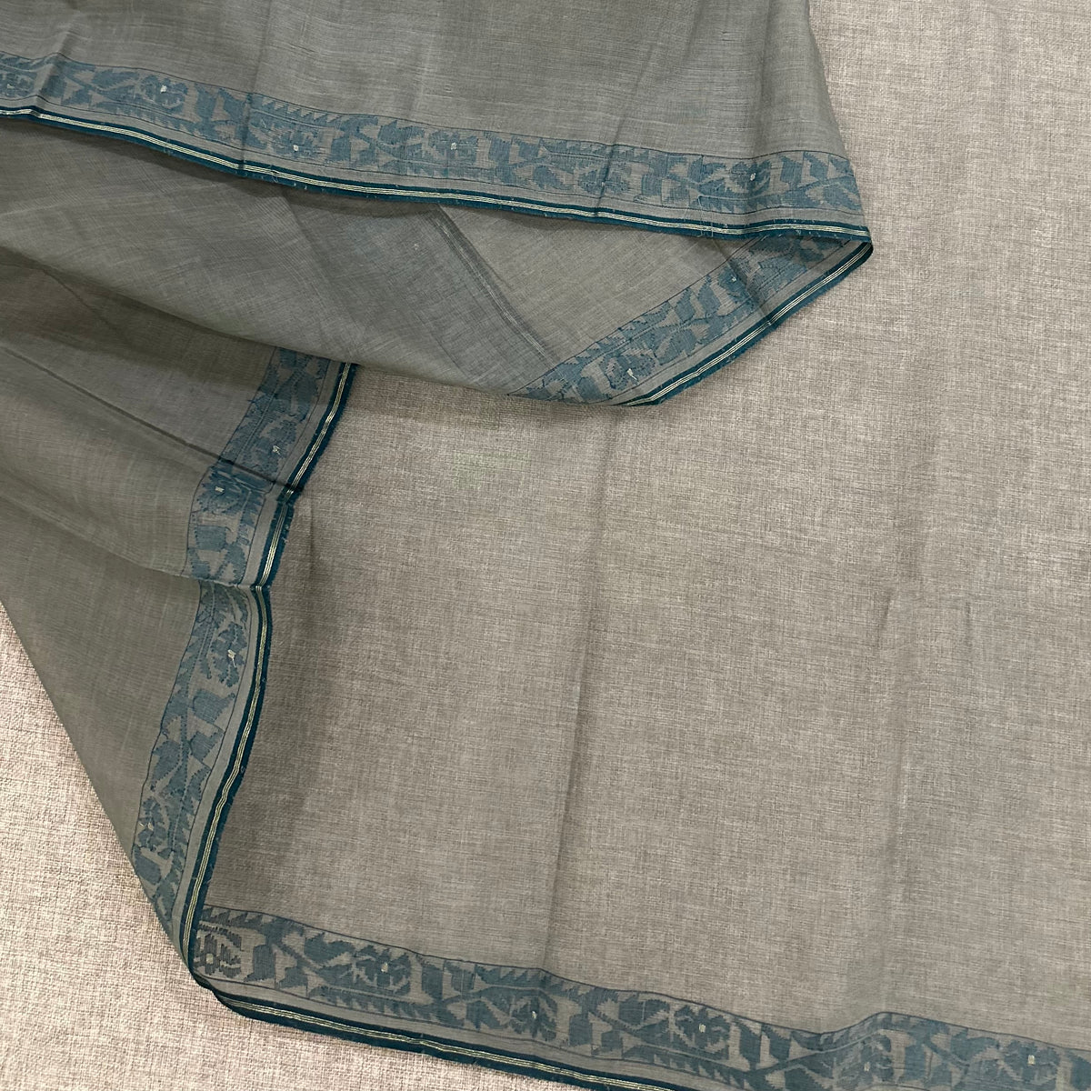 Grey and Dark Green Dhakai Jamdani