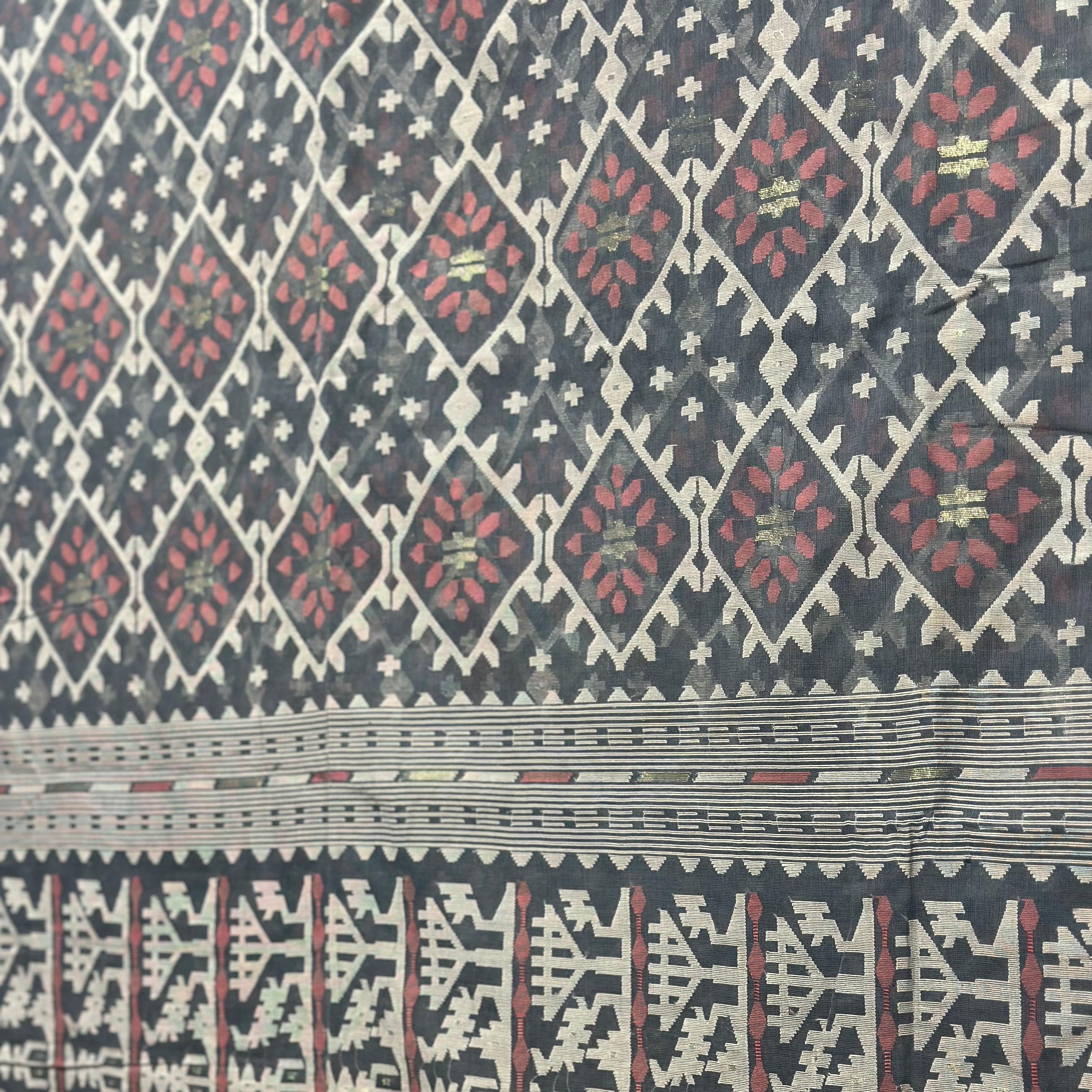 Dark Blue and White Dhakai Jamdani Saree