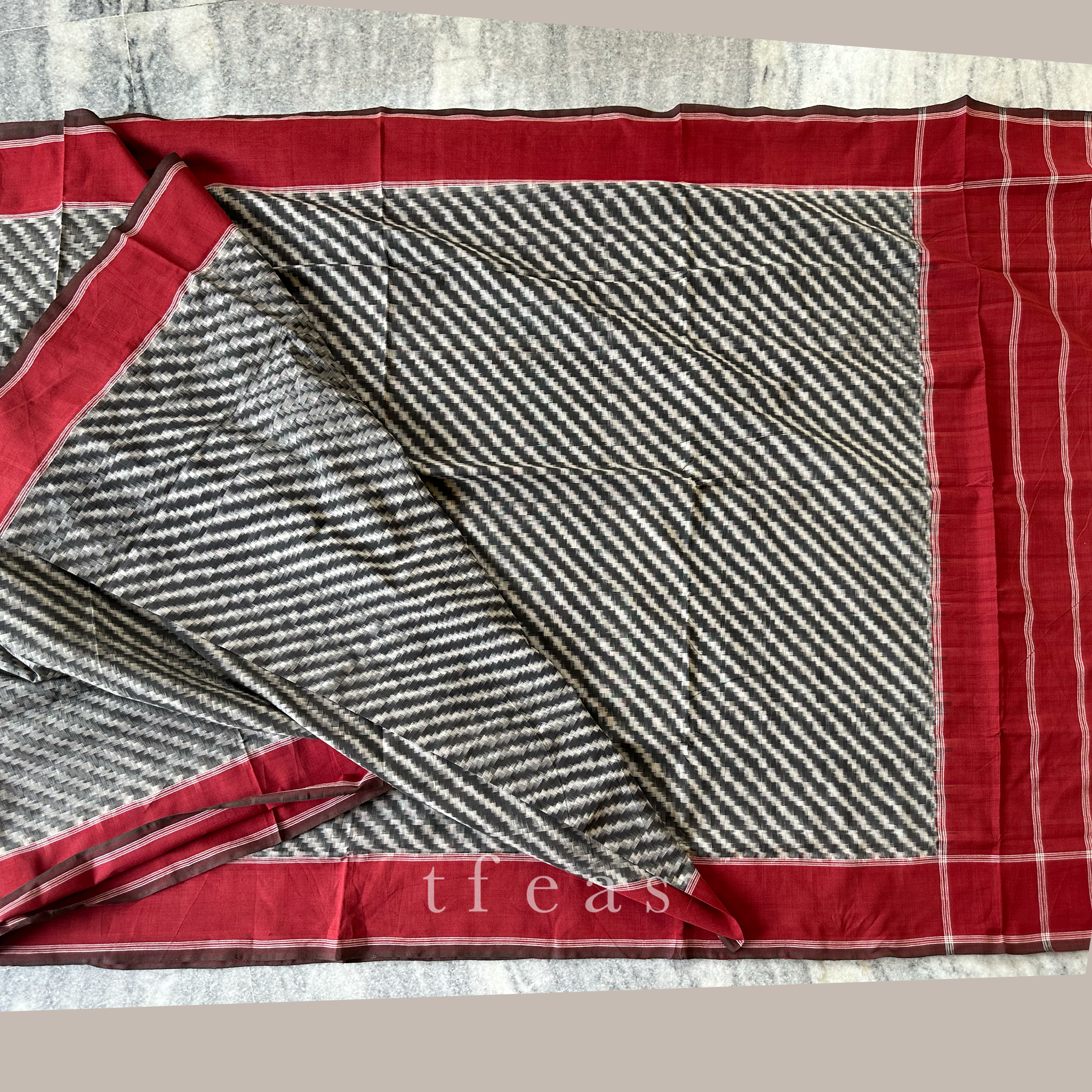 Grey and Red Chevron Double Ikat