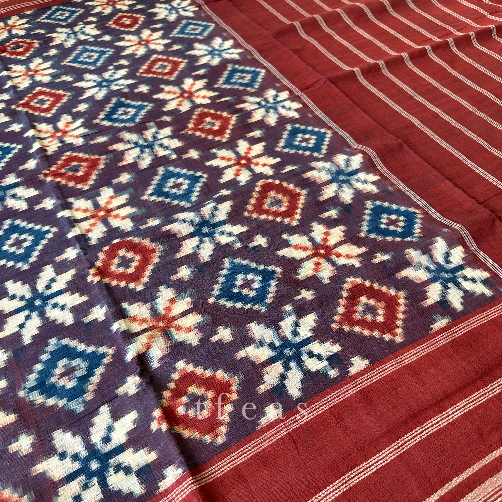 Indigo and Red with Red Border Natural Dyed Double Ikat