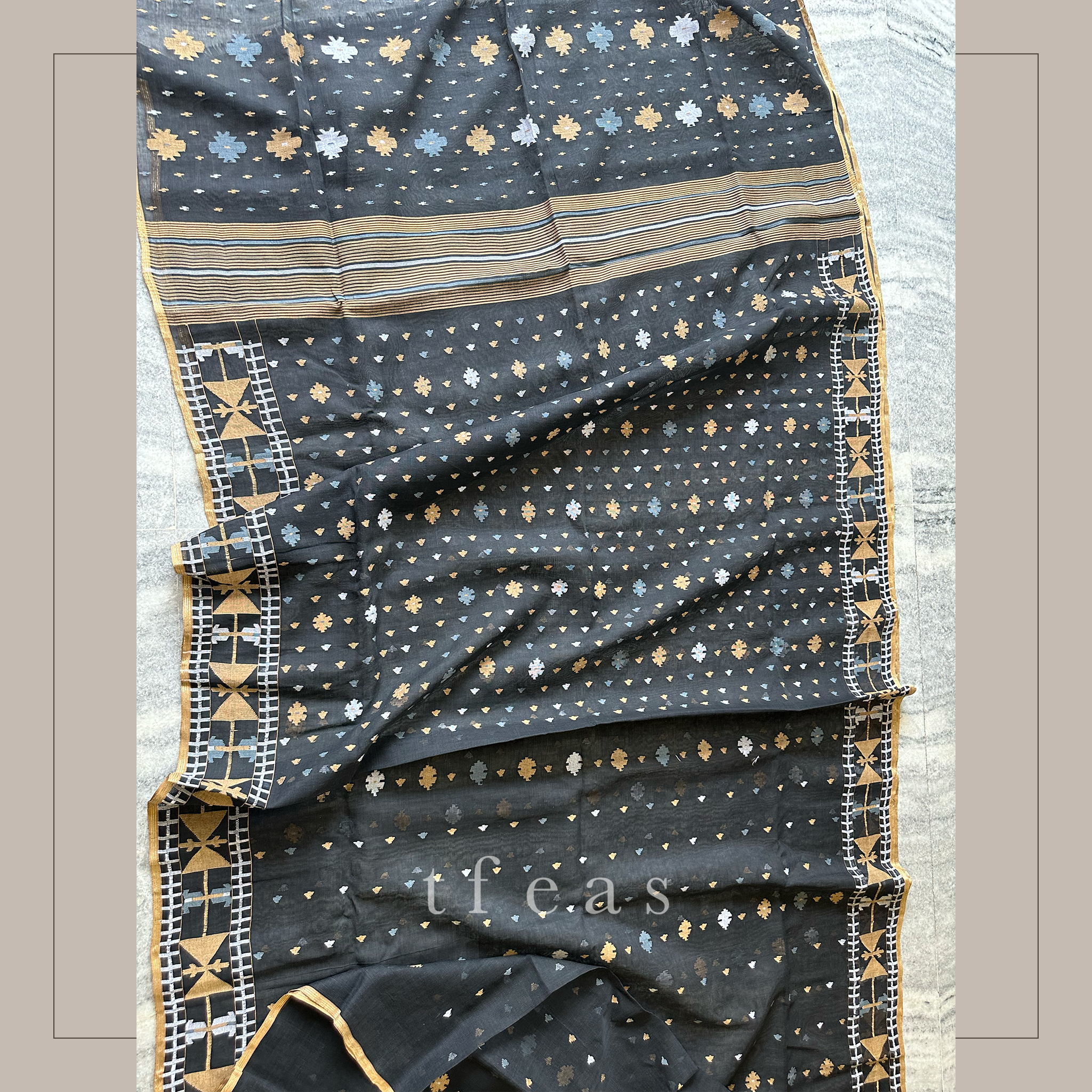 Black, Grey and Ochre Dhakai Jamdani