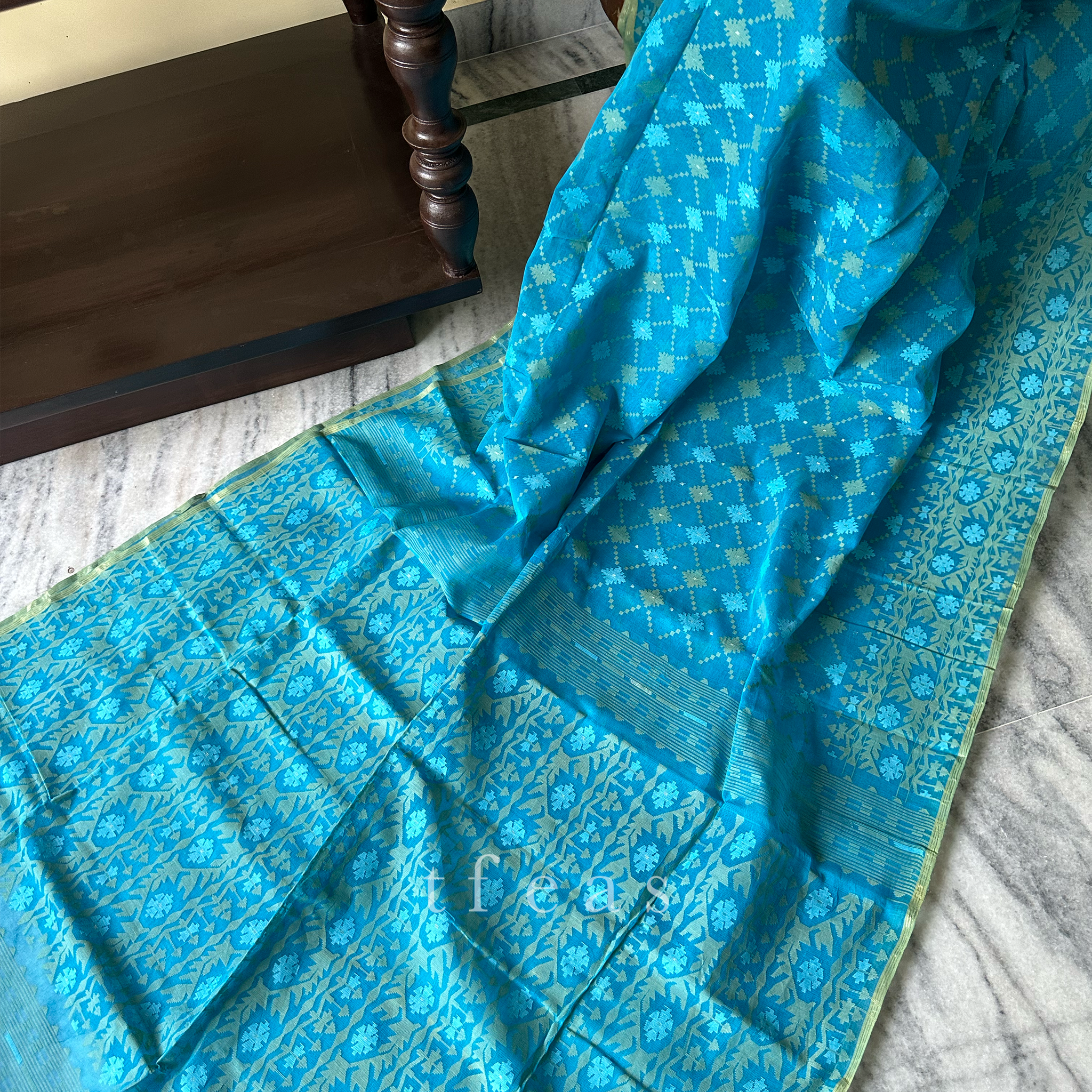 Turquoise Dhakai Jamdani Saree