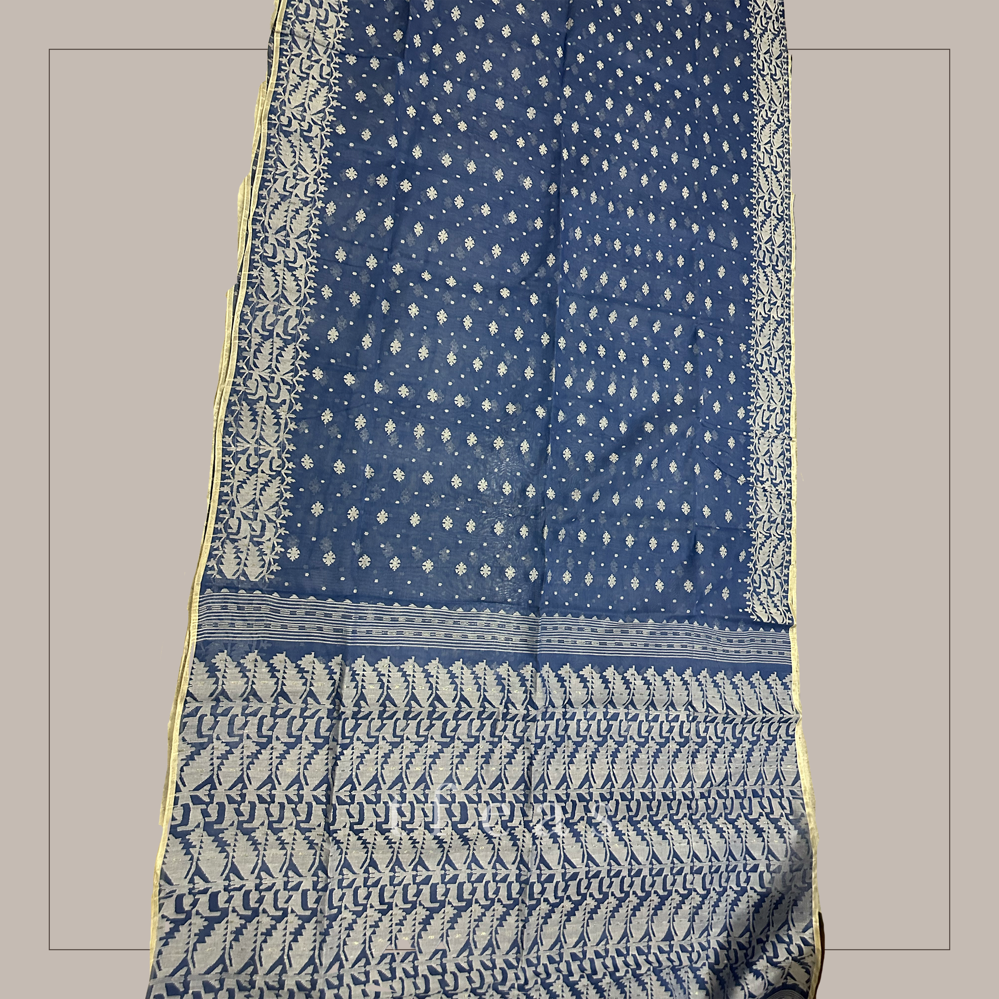 Blue and White Dhakai Jamdani
