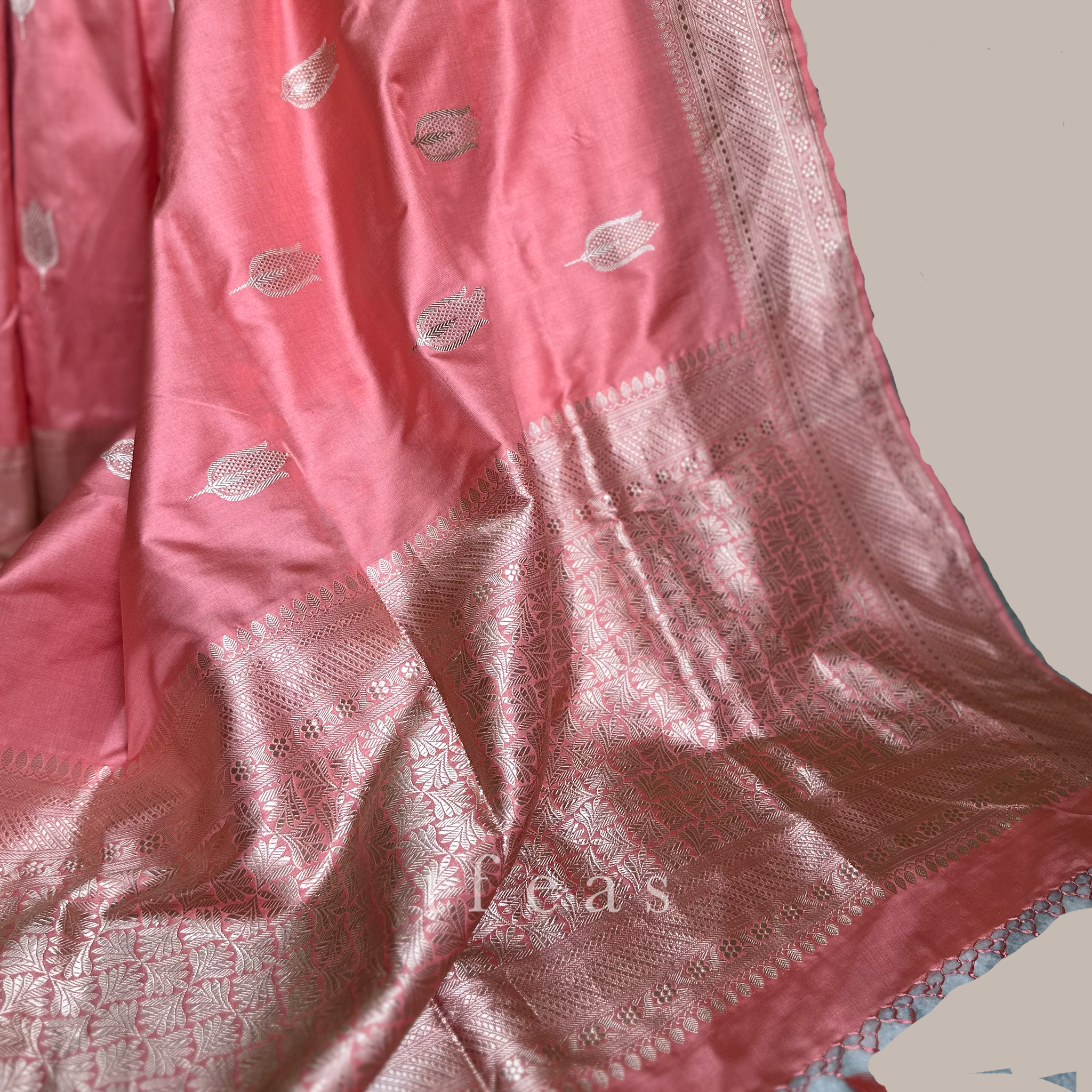 Peach Khadwa Benarasi with Lotuses as Butis