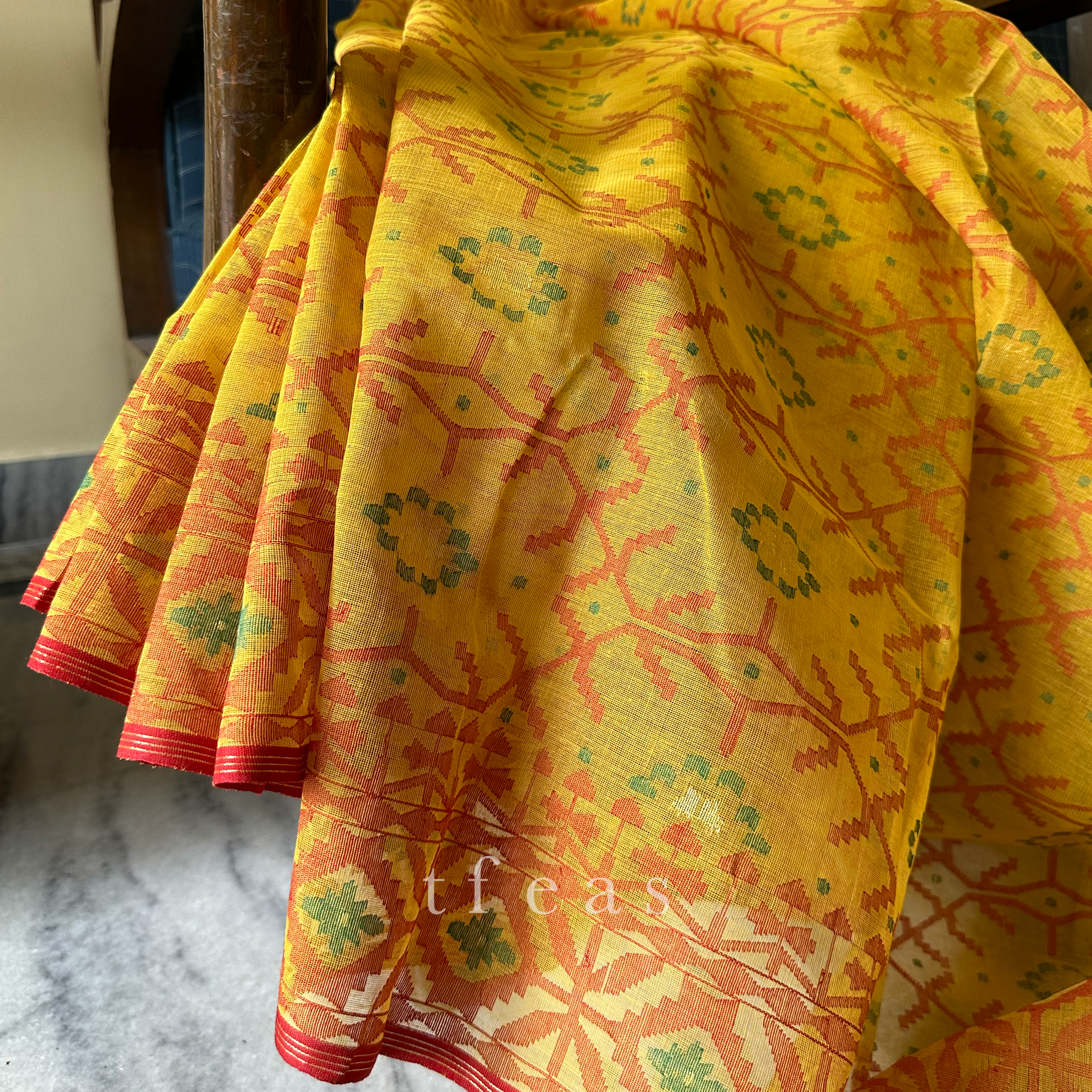 Mustard Yellow Dhakai Jamdani Saree
