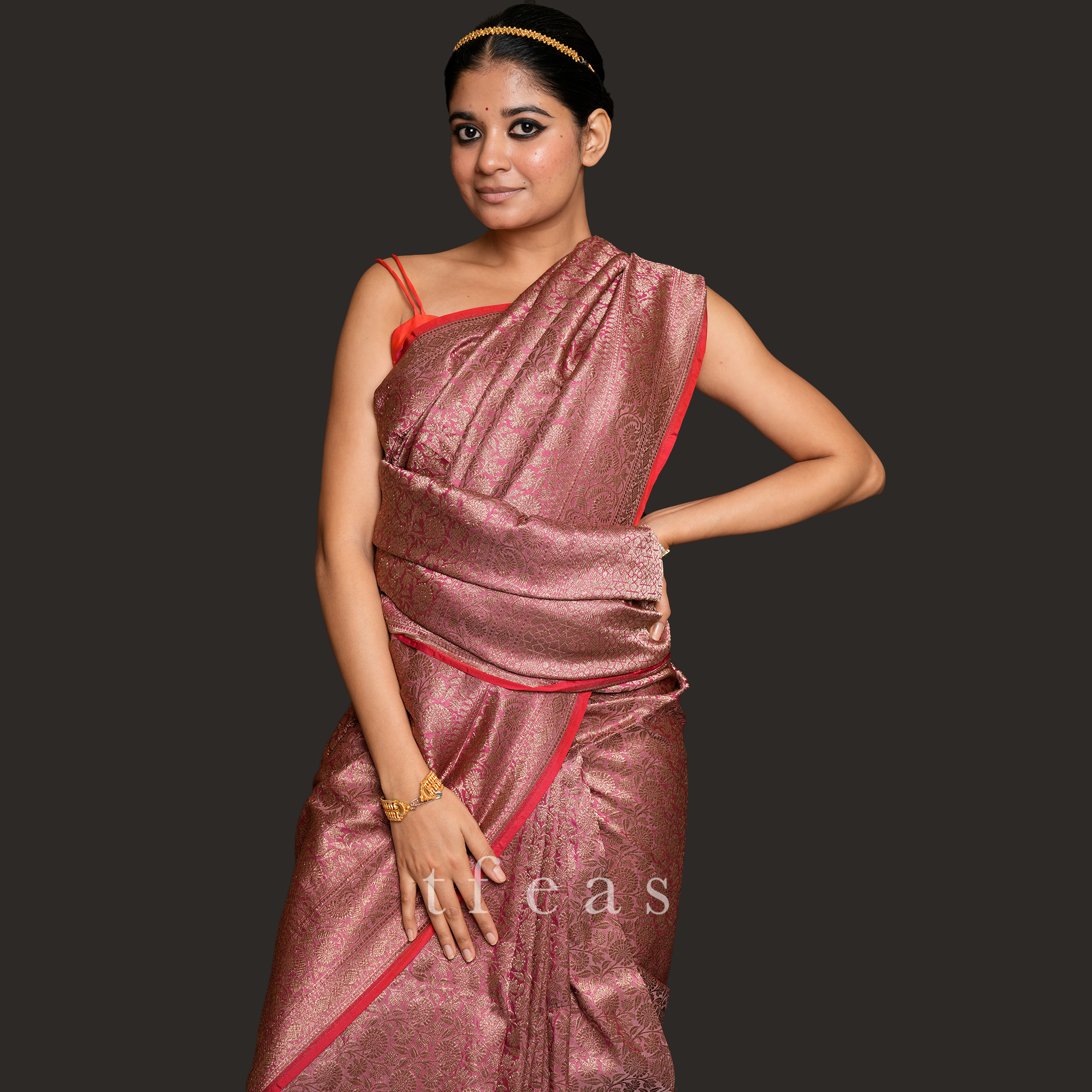 Peach with Red Selvedge Brocade Benarasi