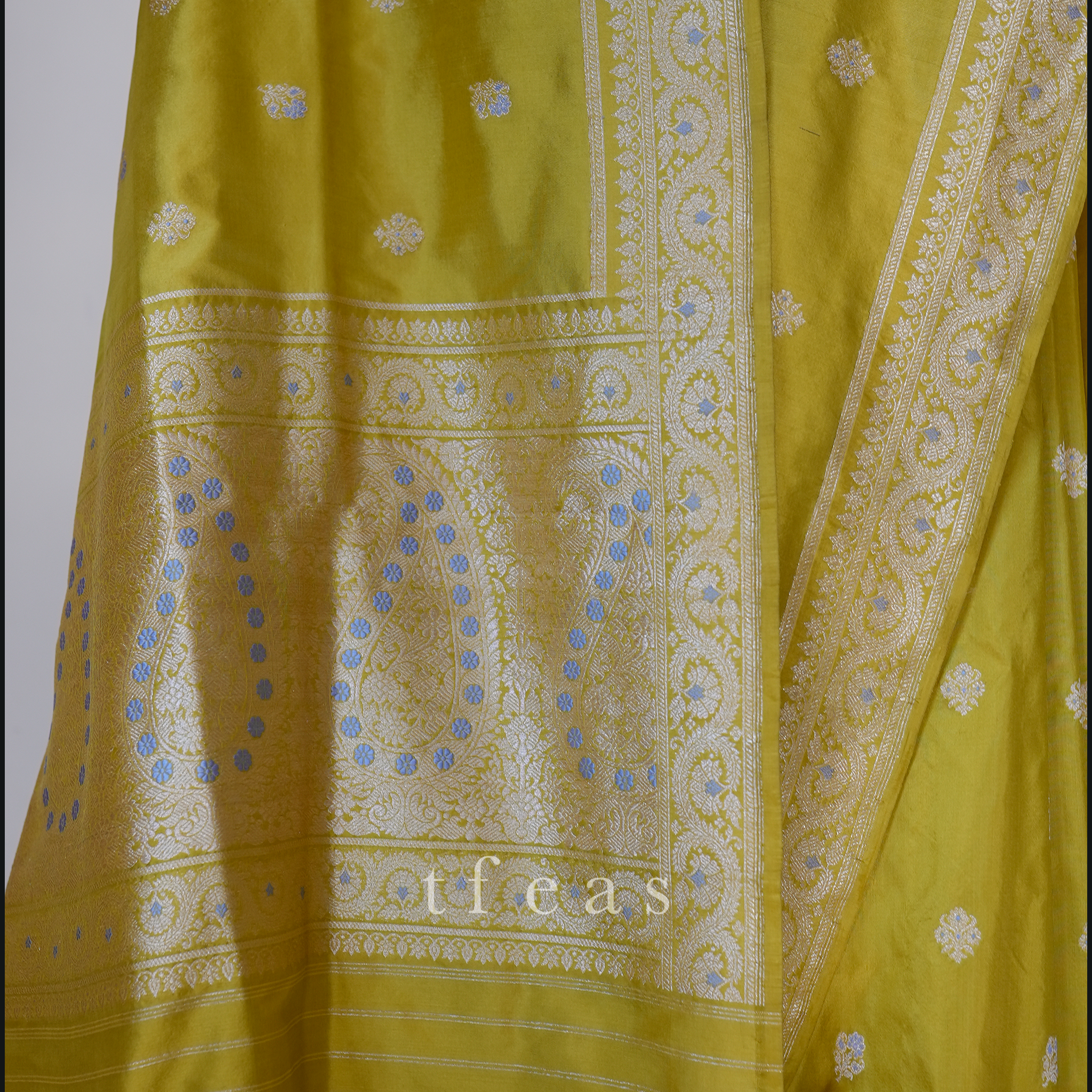 Yellow with Silver and Grey Minakari Khadwa Benarasi
