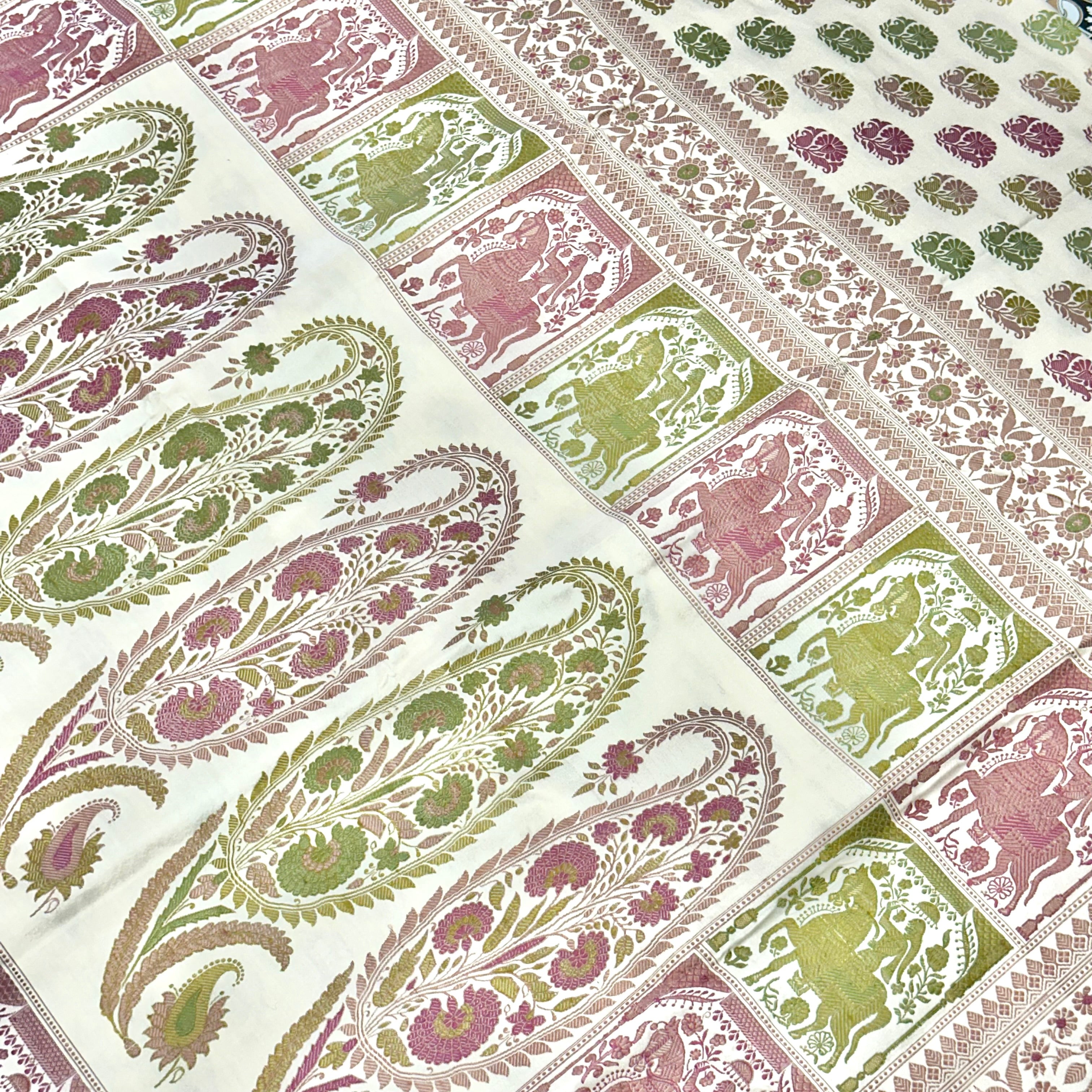White Revival Baluchari with Big Butis