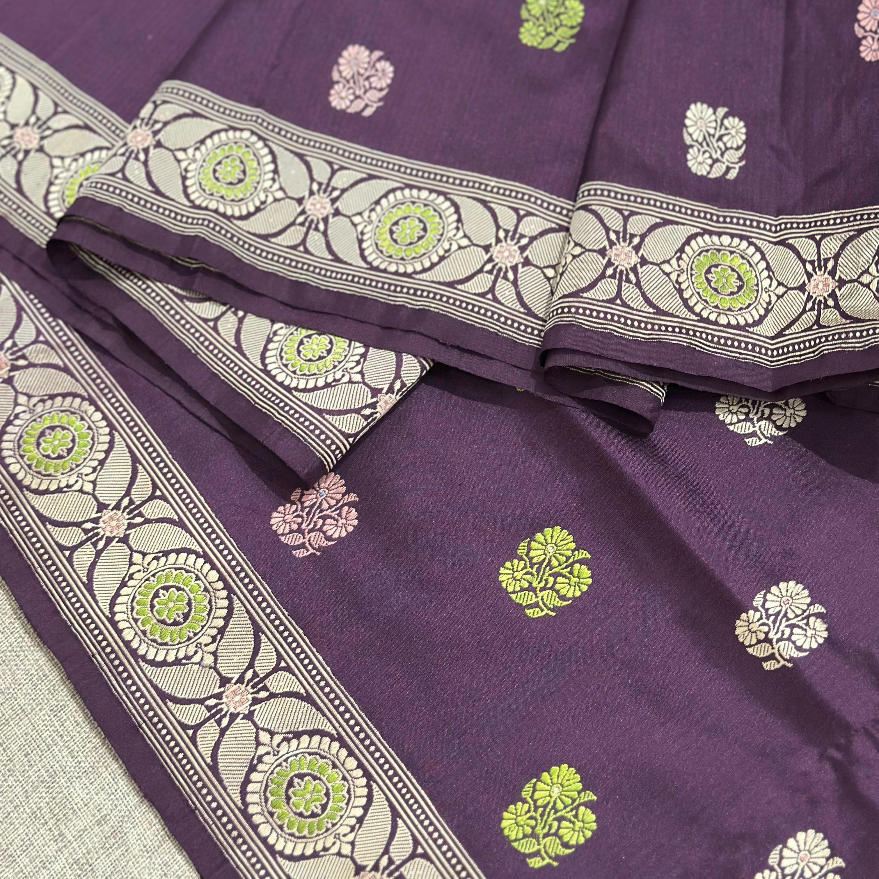 Purple Baluchari Saree with a Paisley and Elephants in the Palla