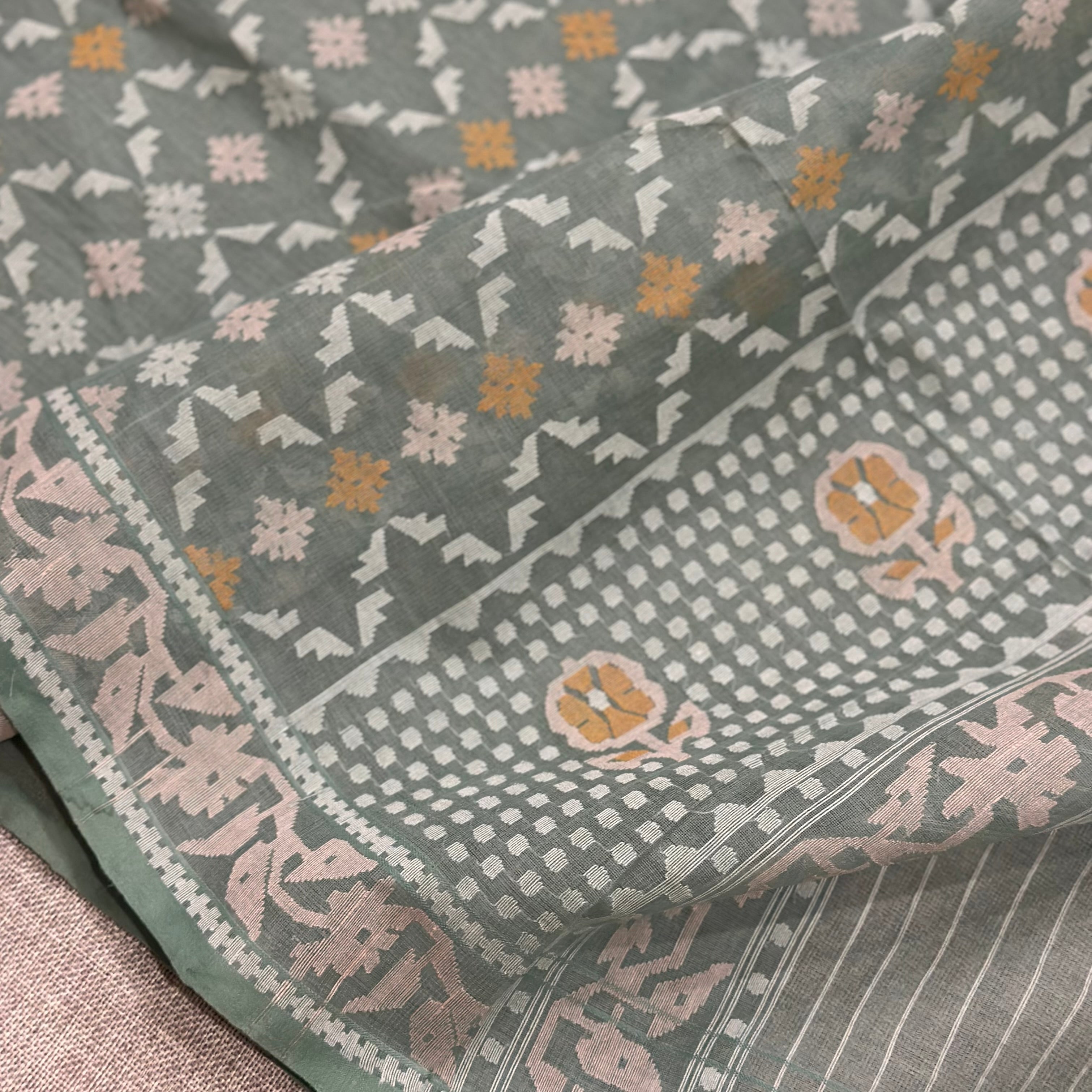 Teal Jaal Dhakai Jamdani Saree