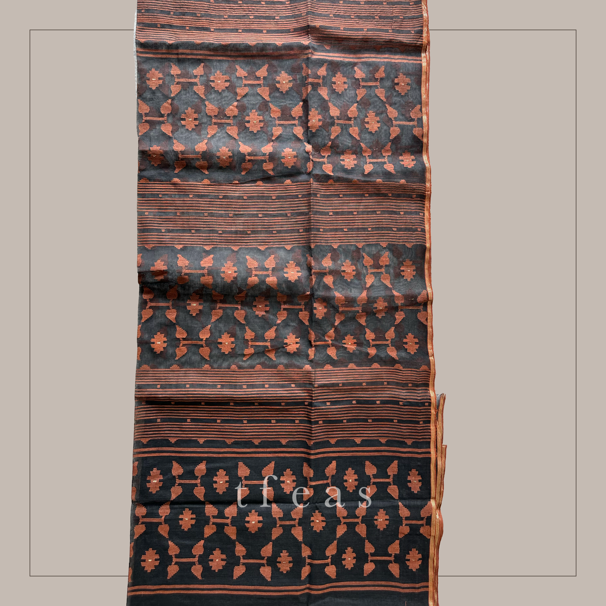 Black and Rust Dhakai Jamdani