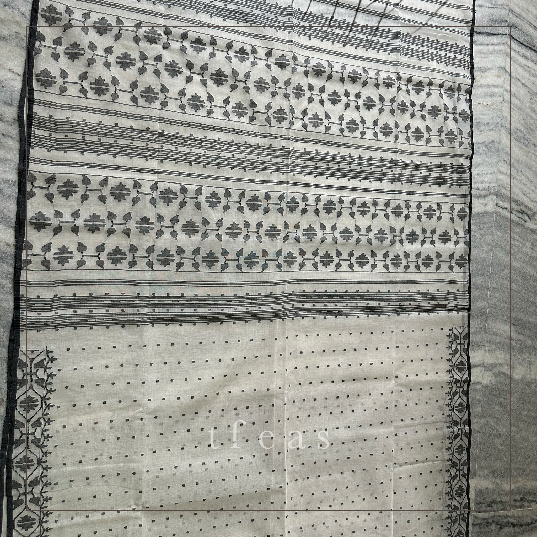 White and Black Hazarbuti Dhakai Jamdani