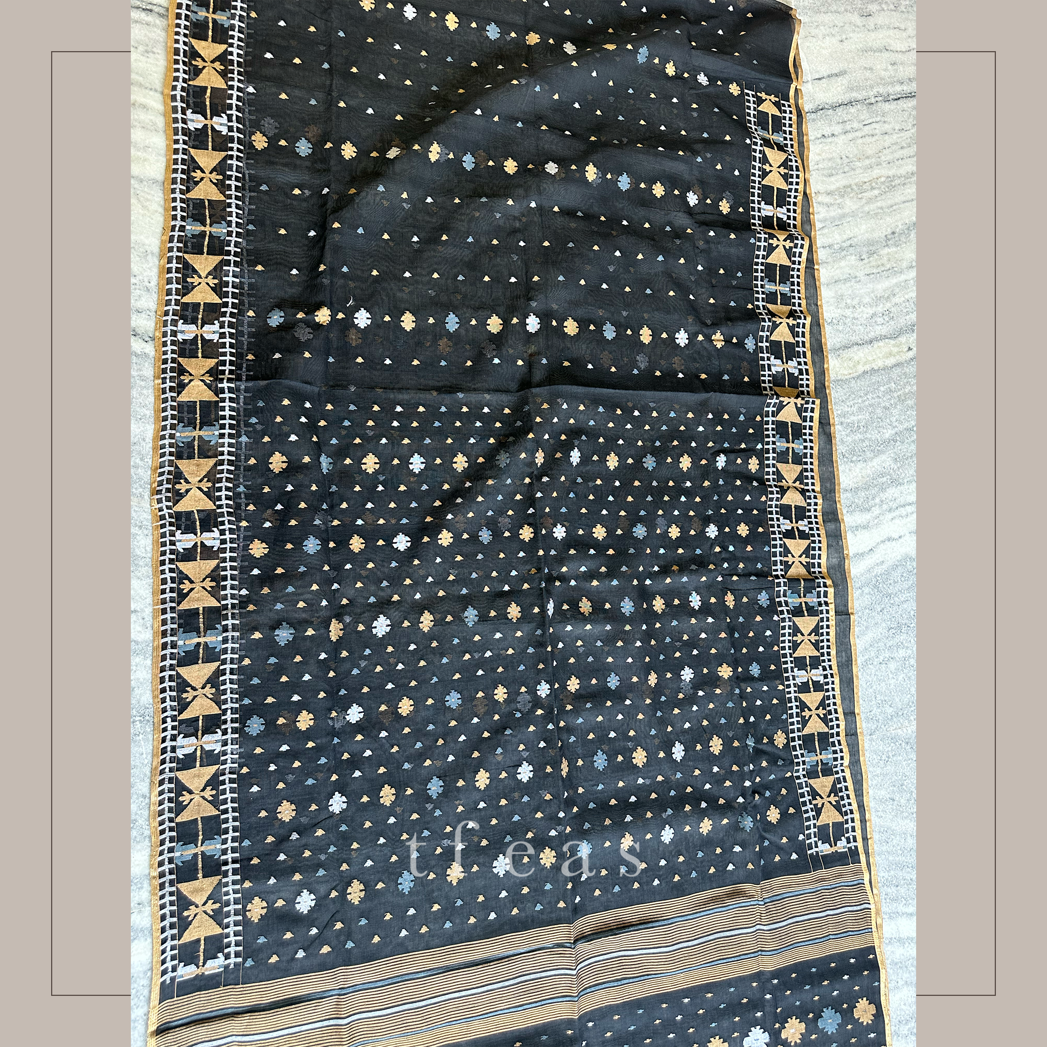 Black, Grey and Ochre Dhakai Jamdani