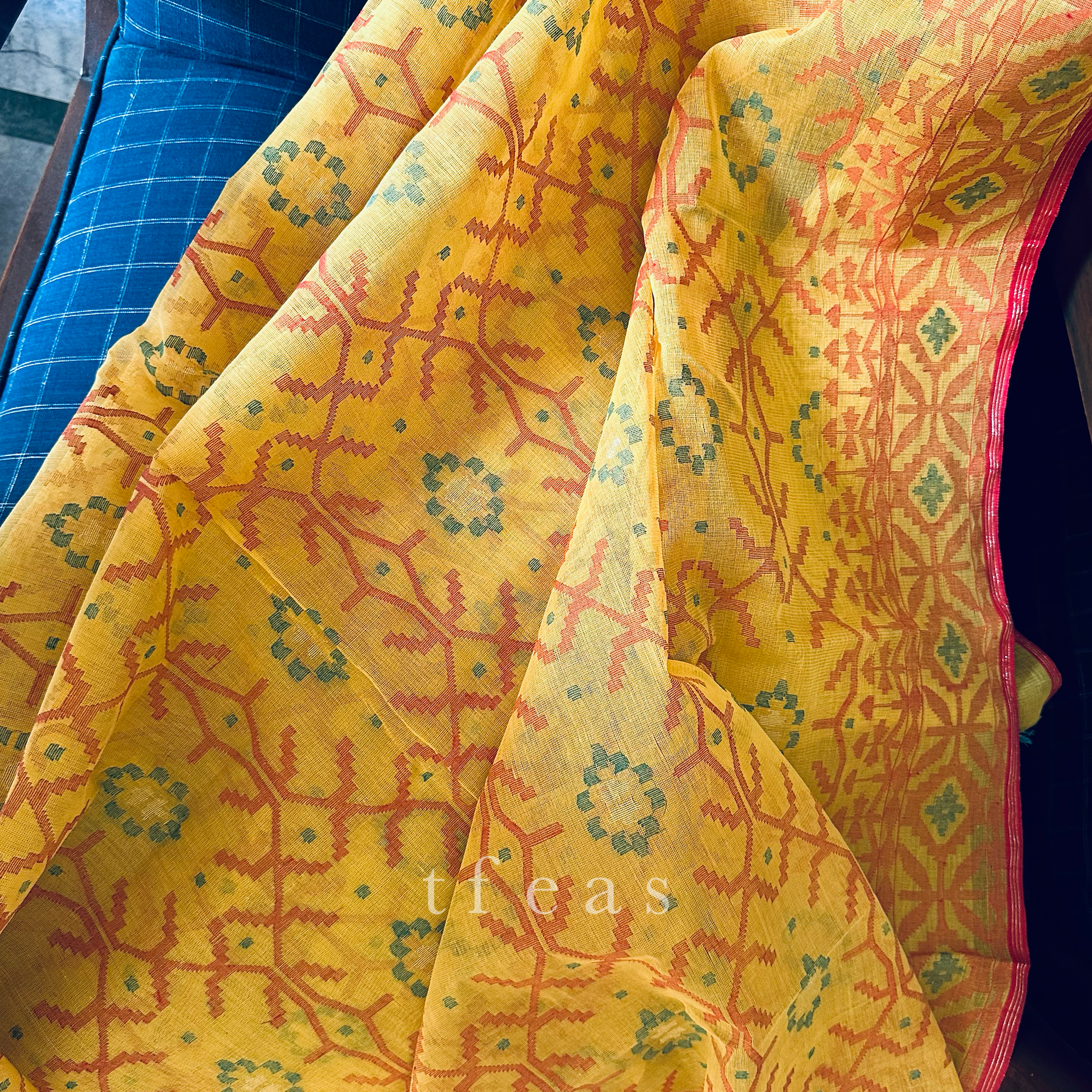 Mustard Yellow Dhakai Jamdani Saree