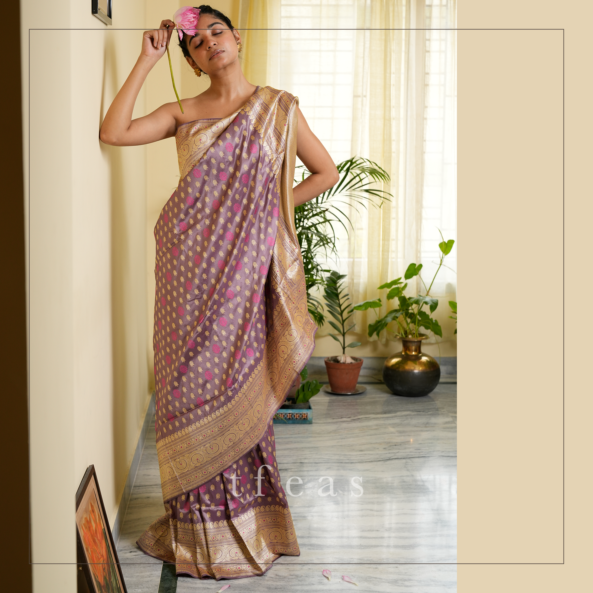 Greyish Purple Shot Colour Khadwa Benarasi - a Masterpiece