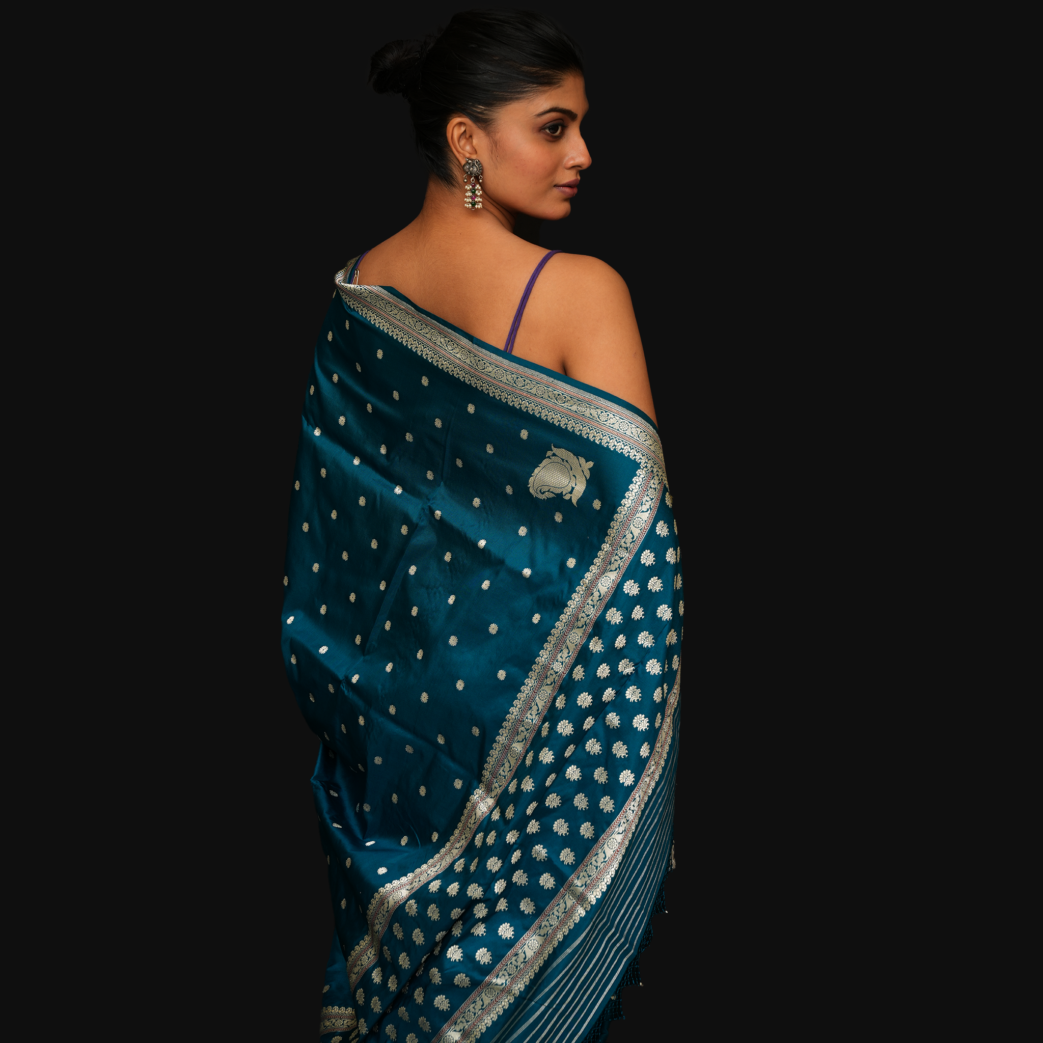 Khadwa Benarasi in Shot Colour - Deep Teal Blue