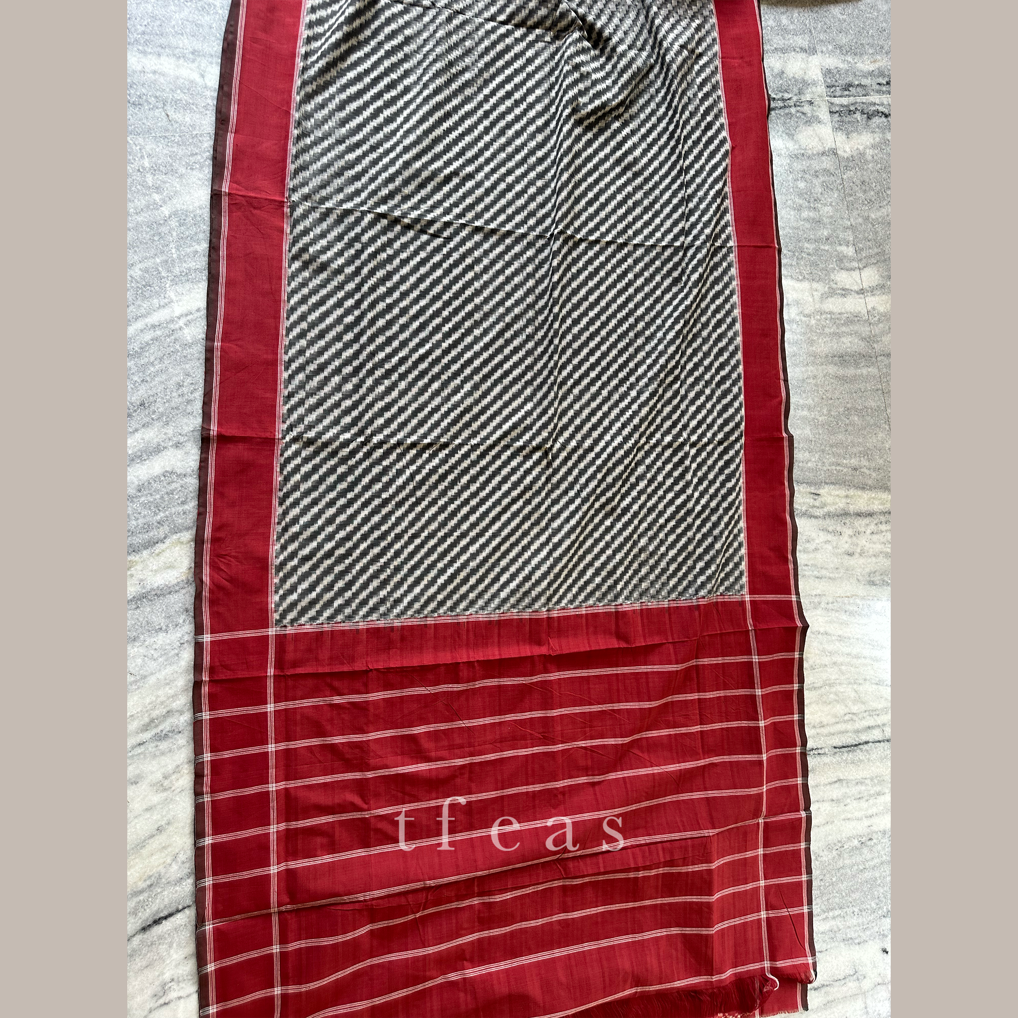 Grey and Red Chevron Double Ikat
