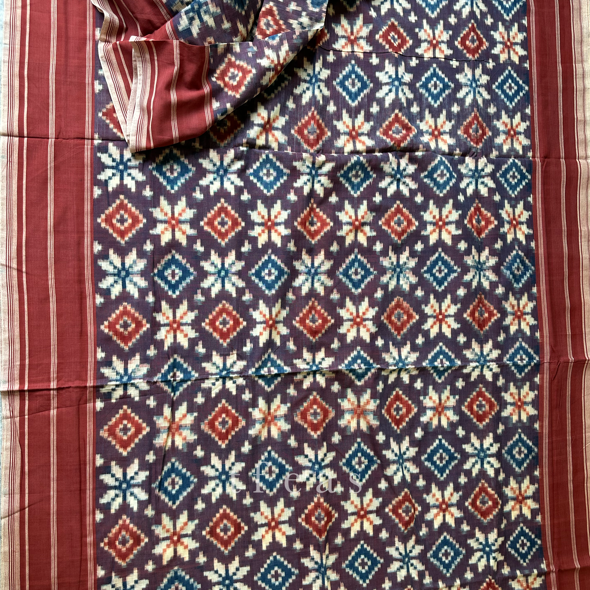 Indigo and Red with Red Border Natural Dyed Double Ikat