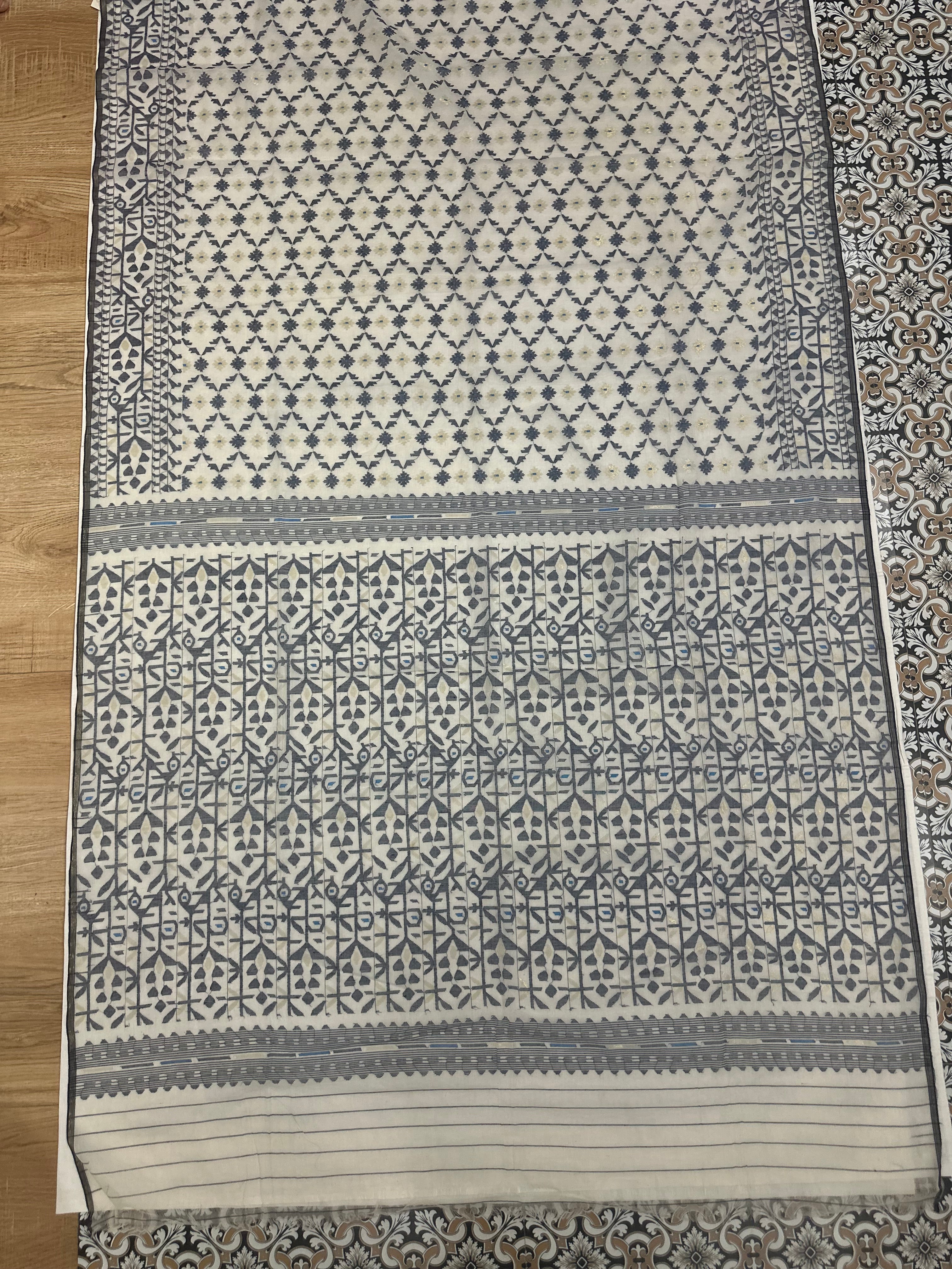 White and Grey Dhakai Jamdani