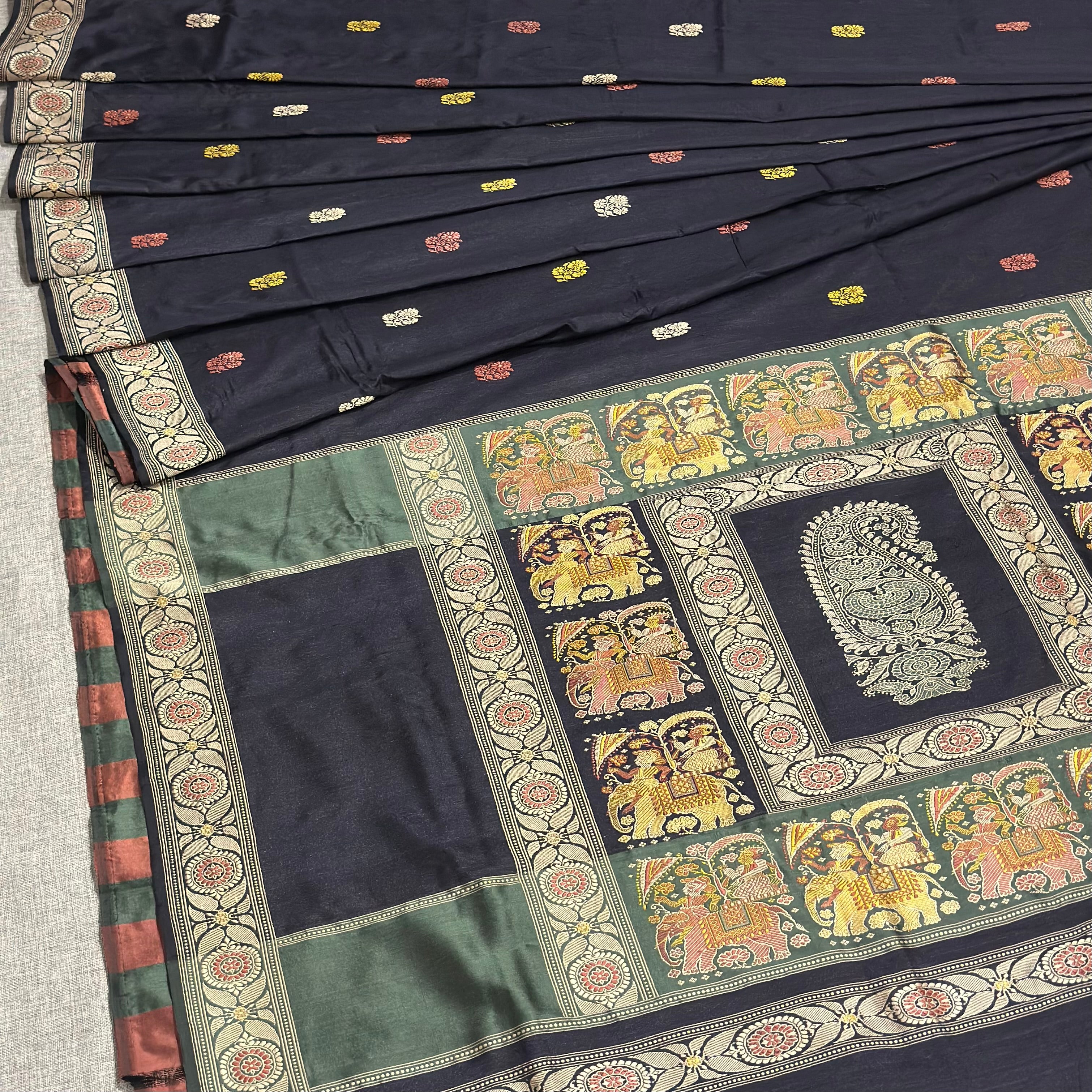 Black Baluchari Saree with Kalka and Motifs in the Palla