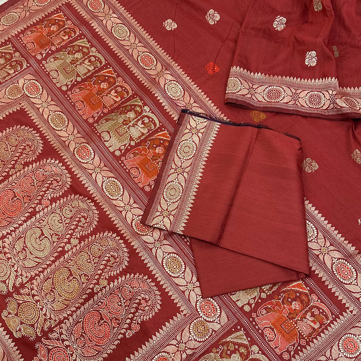 Red Eri Silk Revival Baluchari Saree