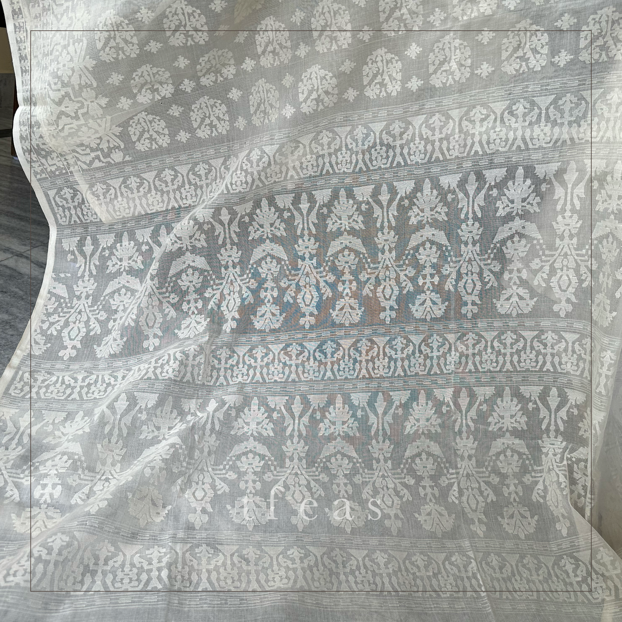 200 count White on White Khadi Dhakai Jamdani