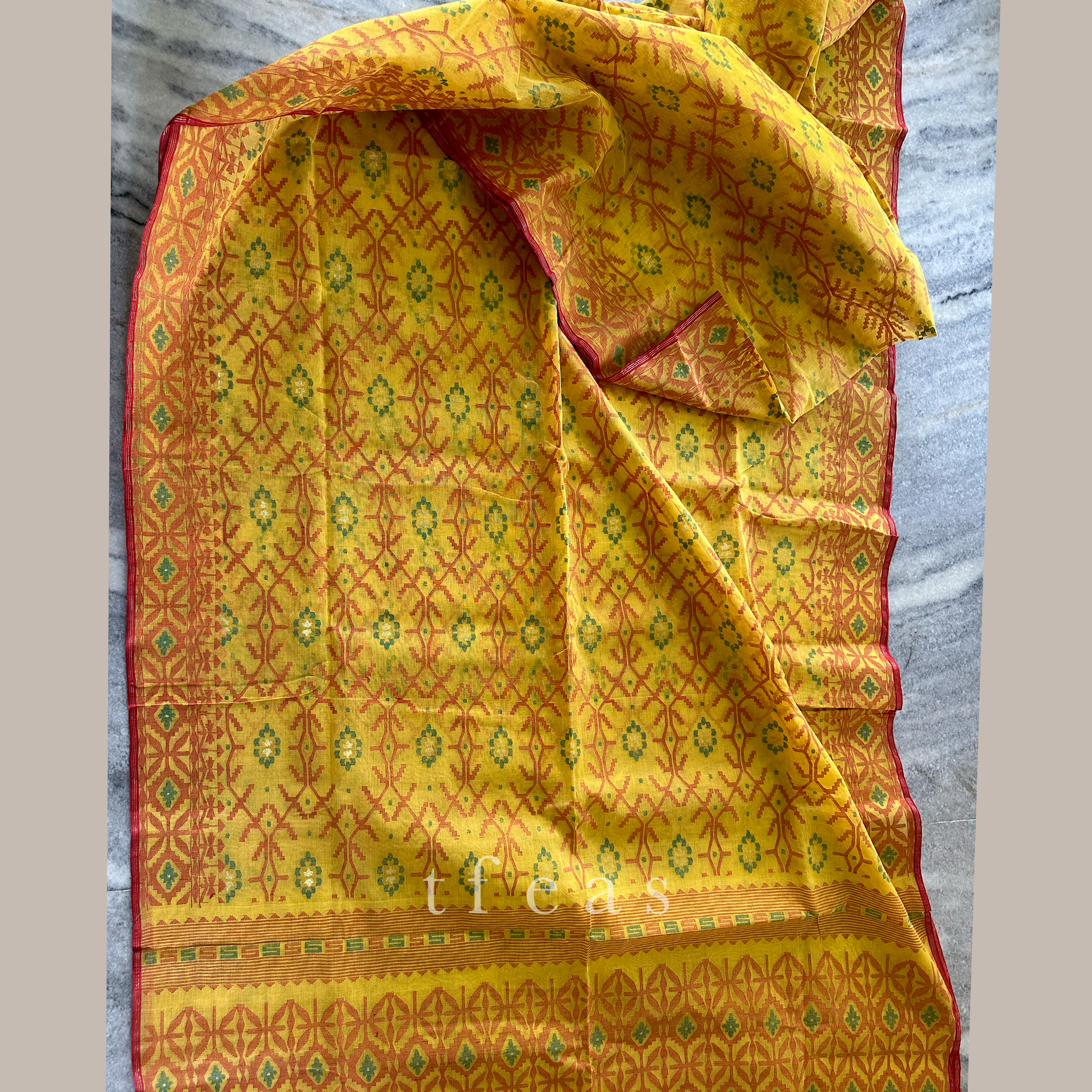 Mustard Yellow Dhakai Jamdani Saree