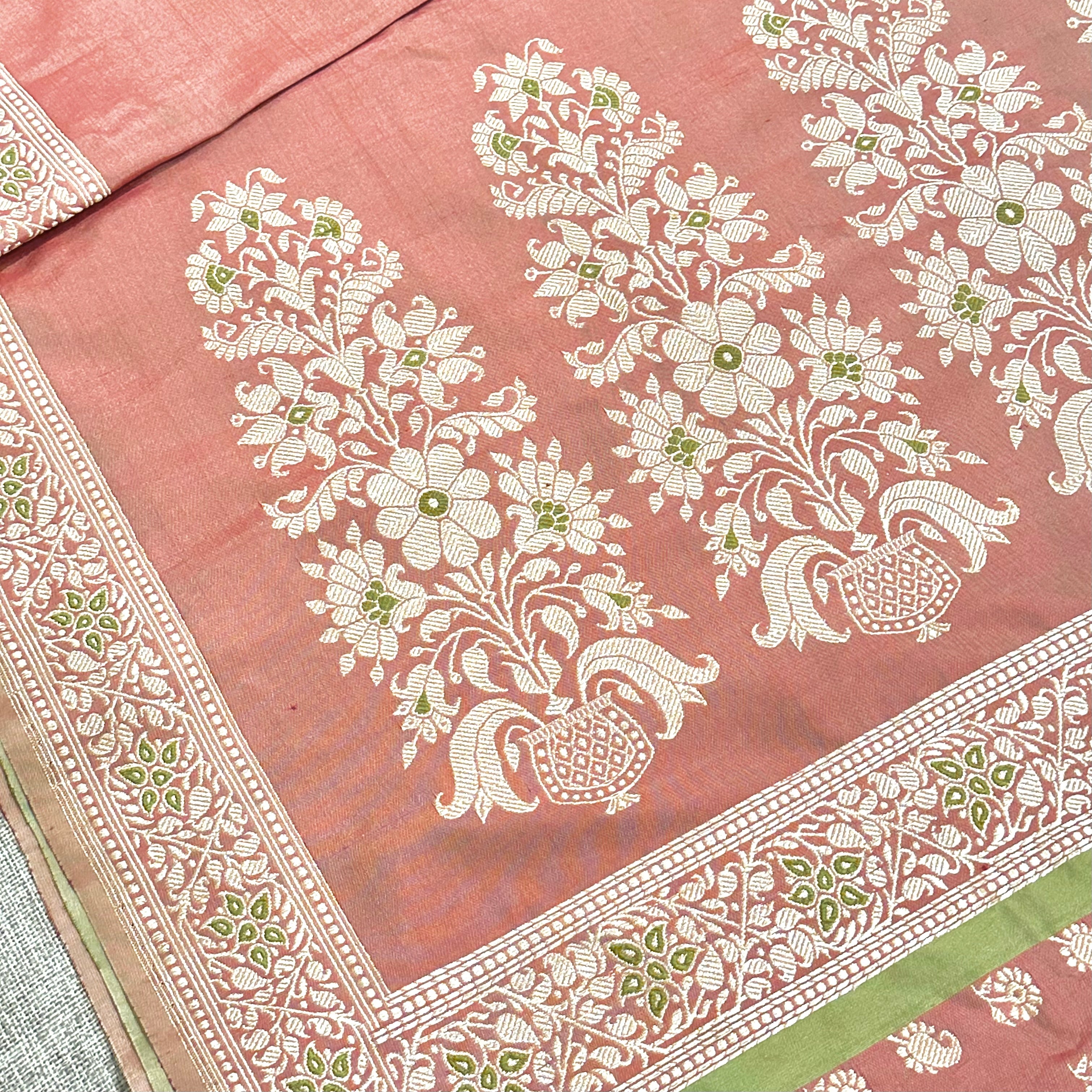 Red and Tea Dyed and Green Baluchari with Tree of Life