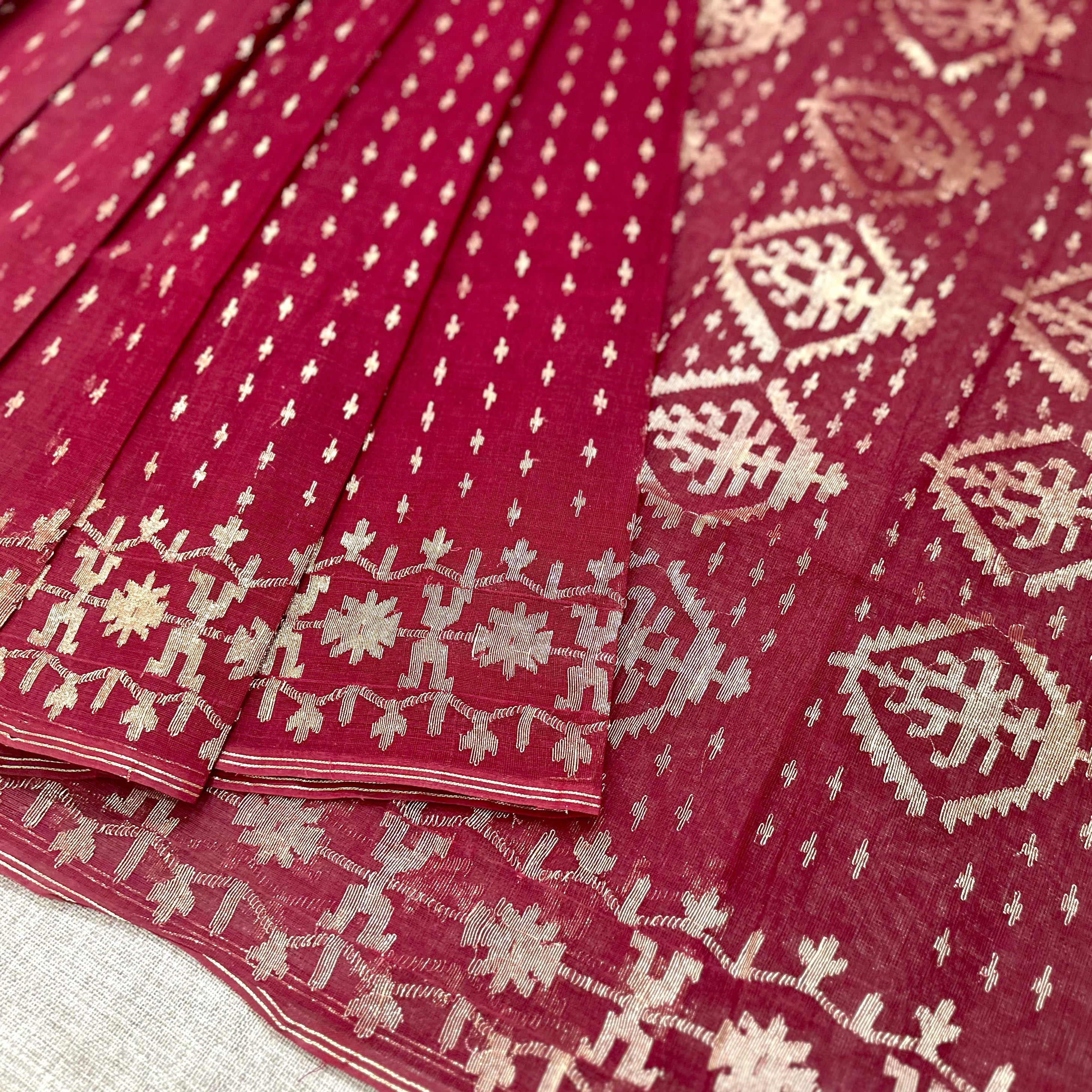 Dark Red Dhakai Jamdani with Zari