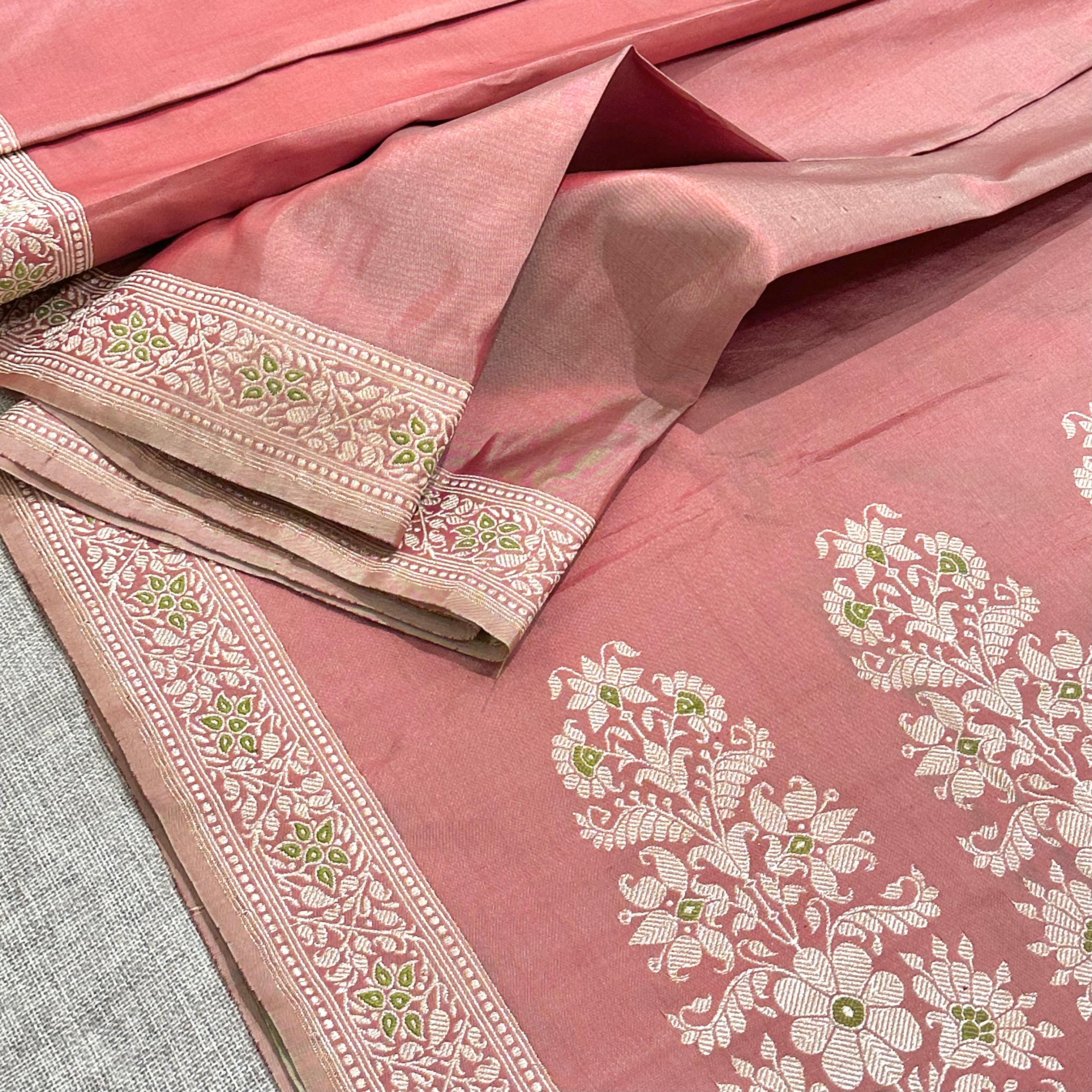 Red and Tea Dyed and Green Baluchari with Tree of Life