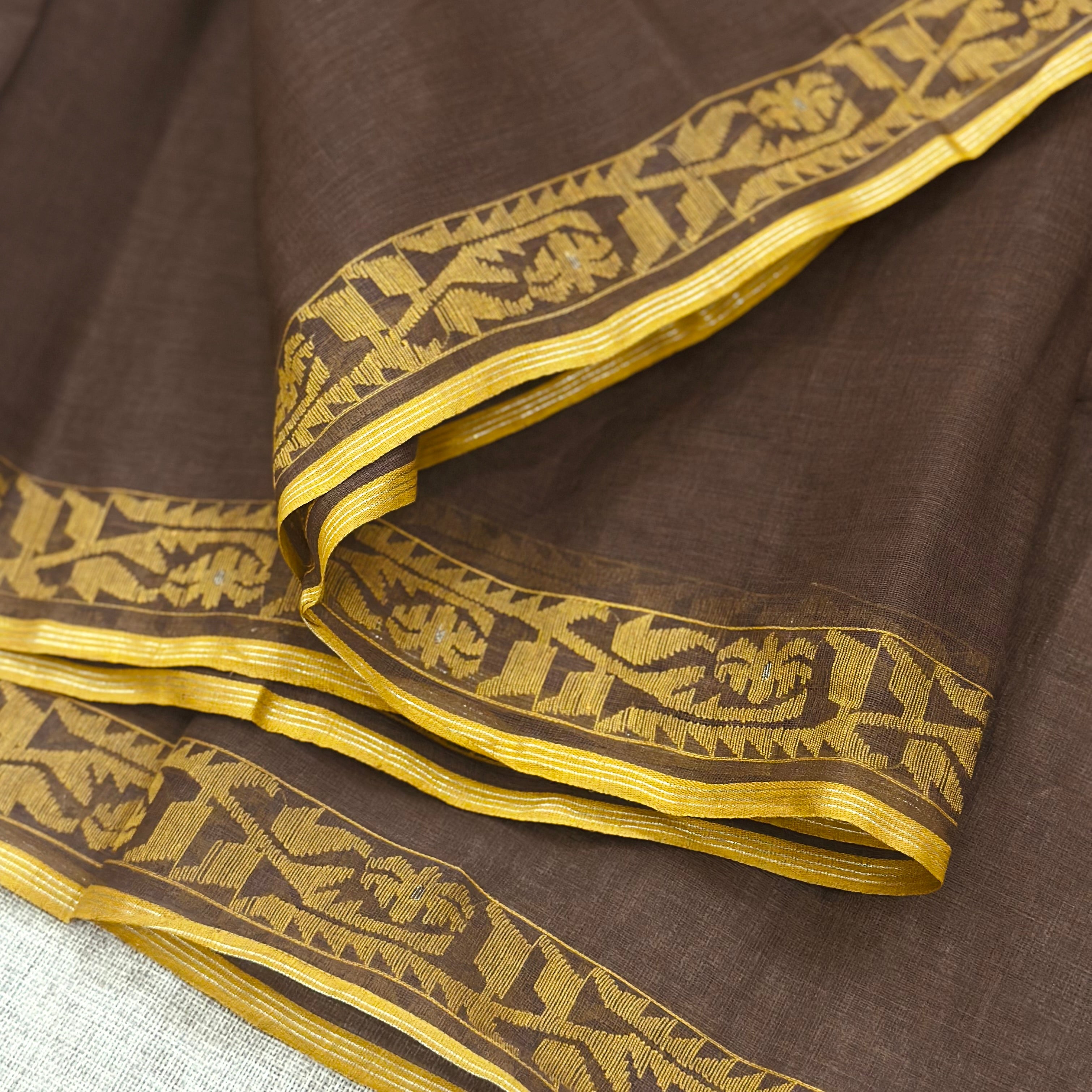 Cocoa Brown and Yellow Dhakai Jamdani