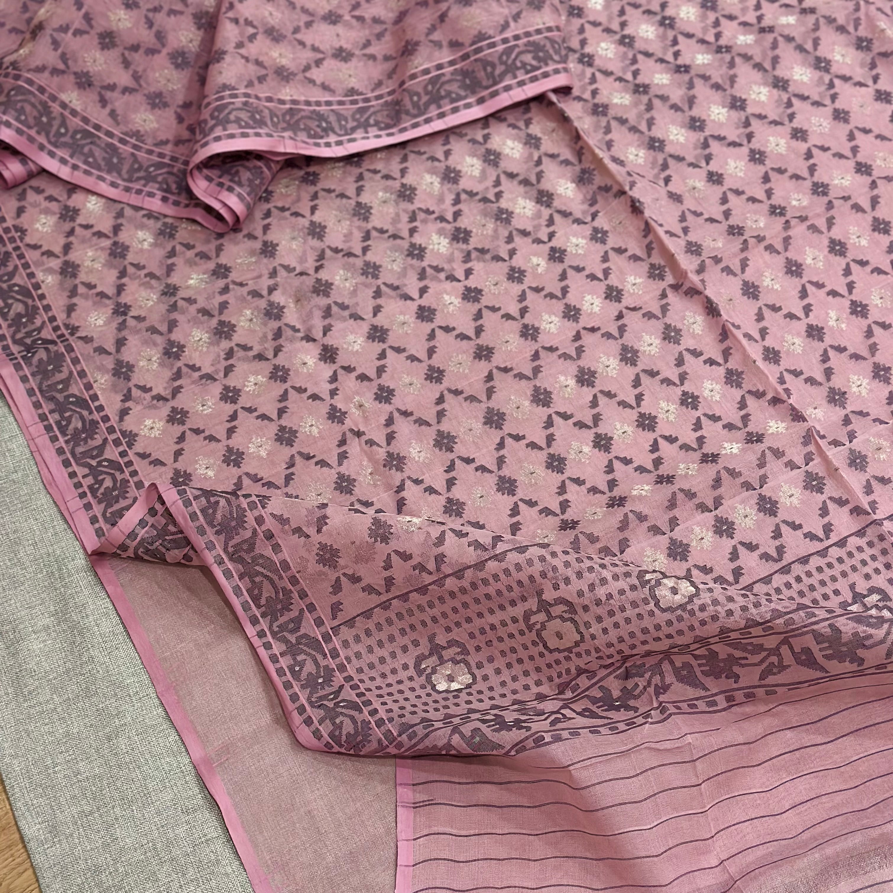 Pink Jaal Dhakai Jamdani Saree