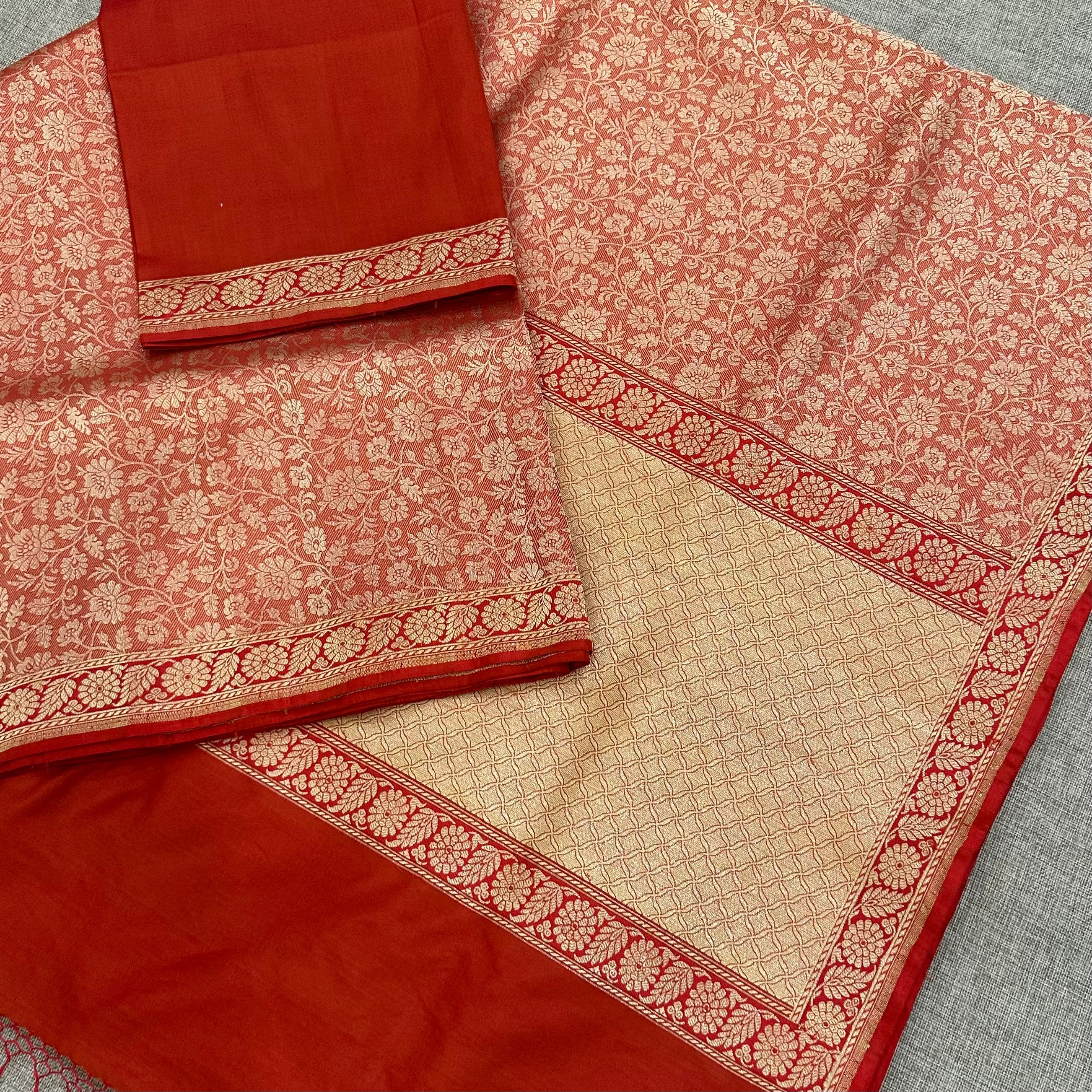 Red Tanchoi Benarasi with Red Minakari Khadwa Border