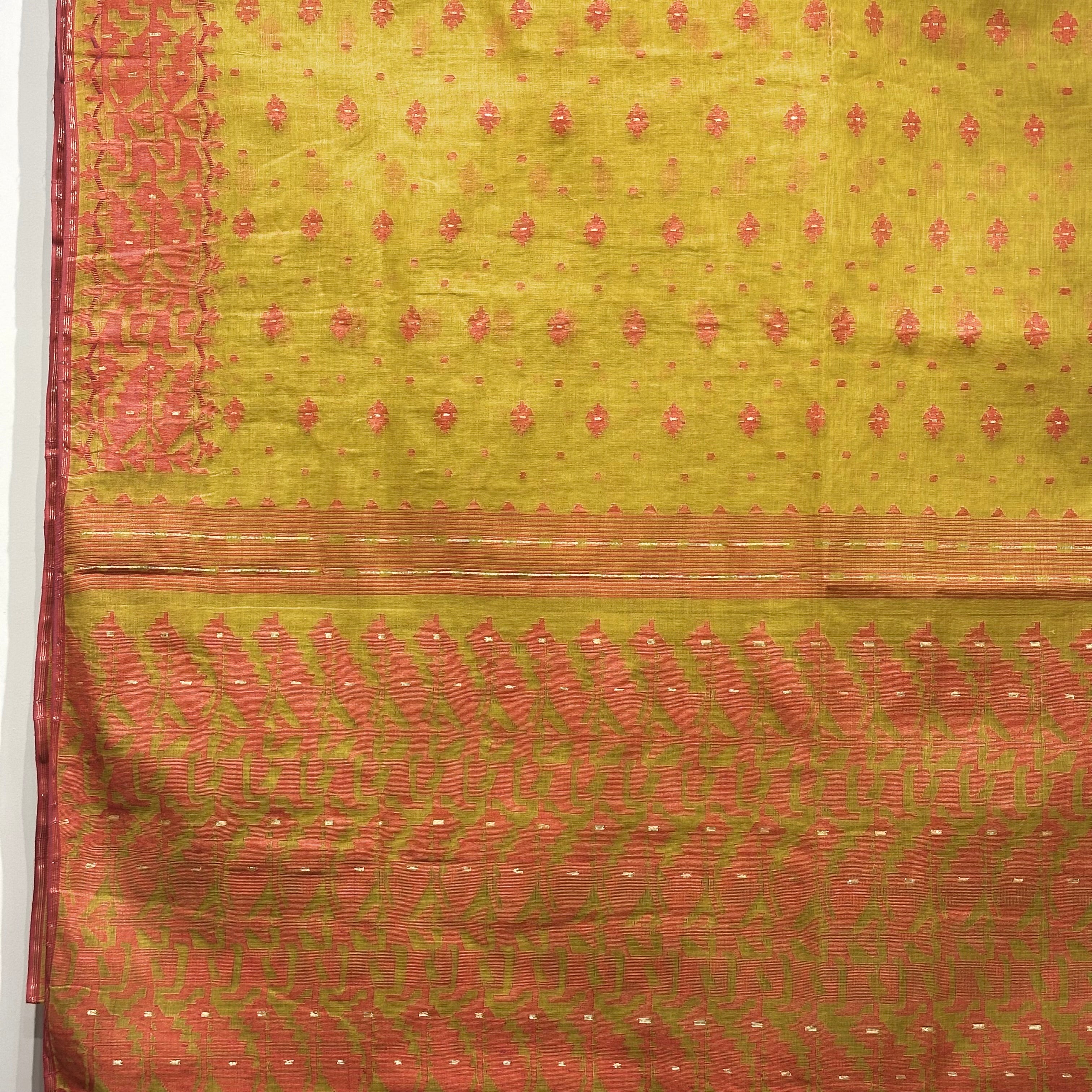 Mustard and Red Dhakai Jamdani