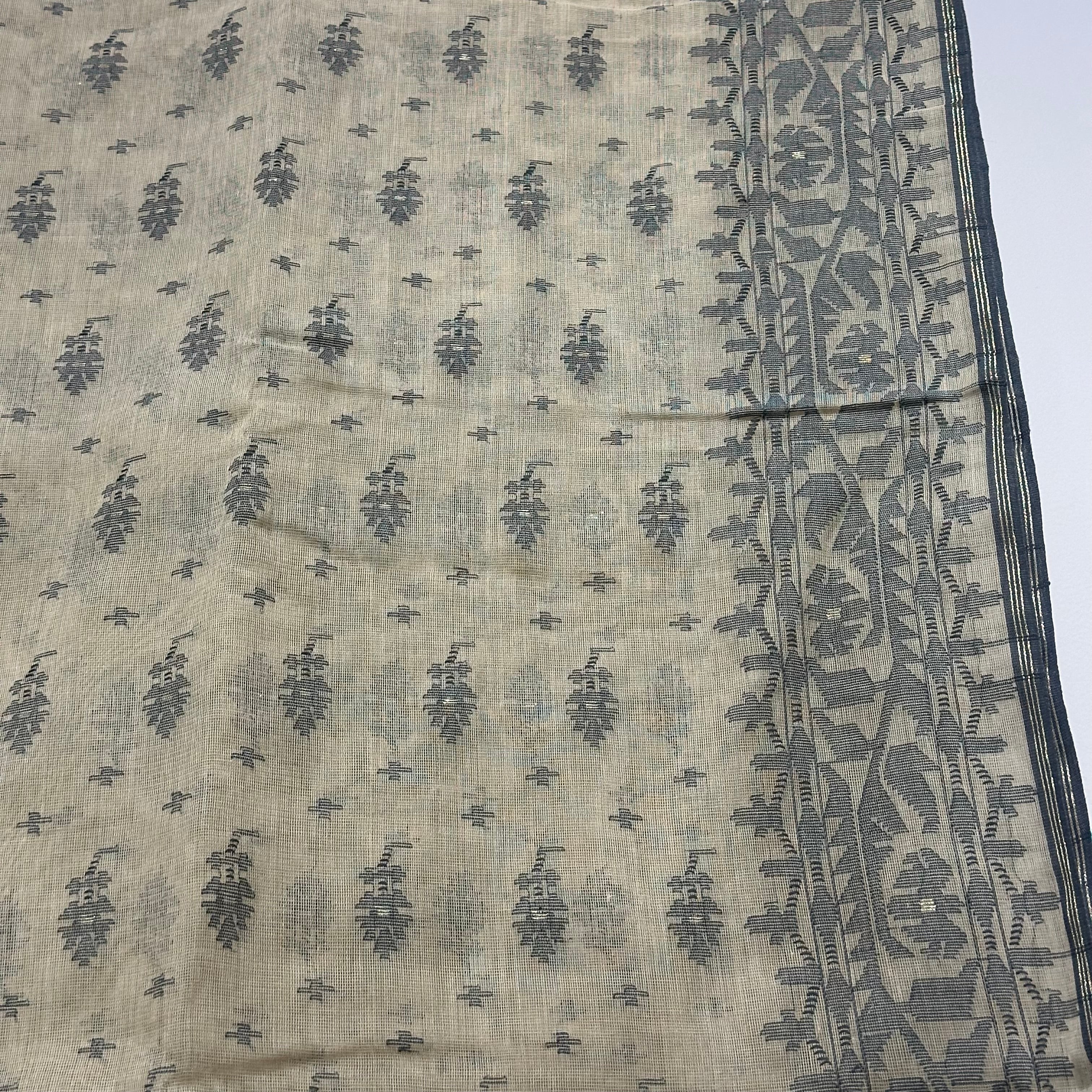 Beige and Grey Dhakai Jamdani
