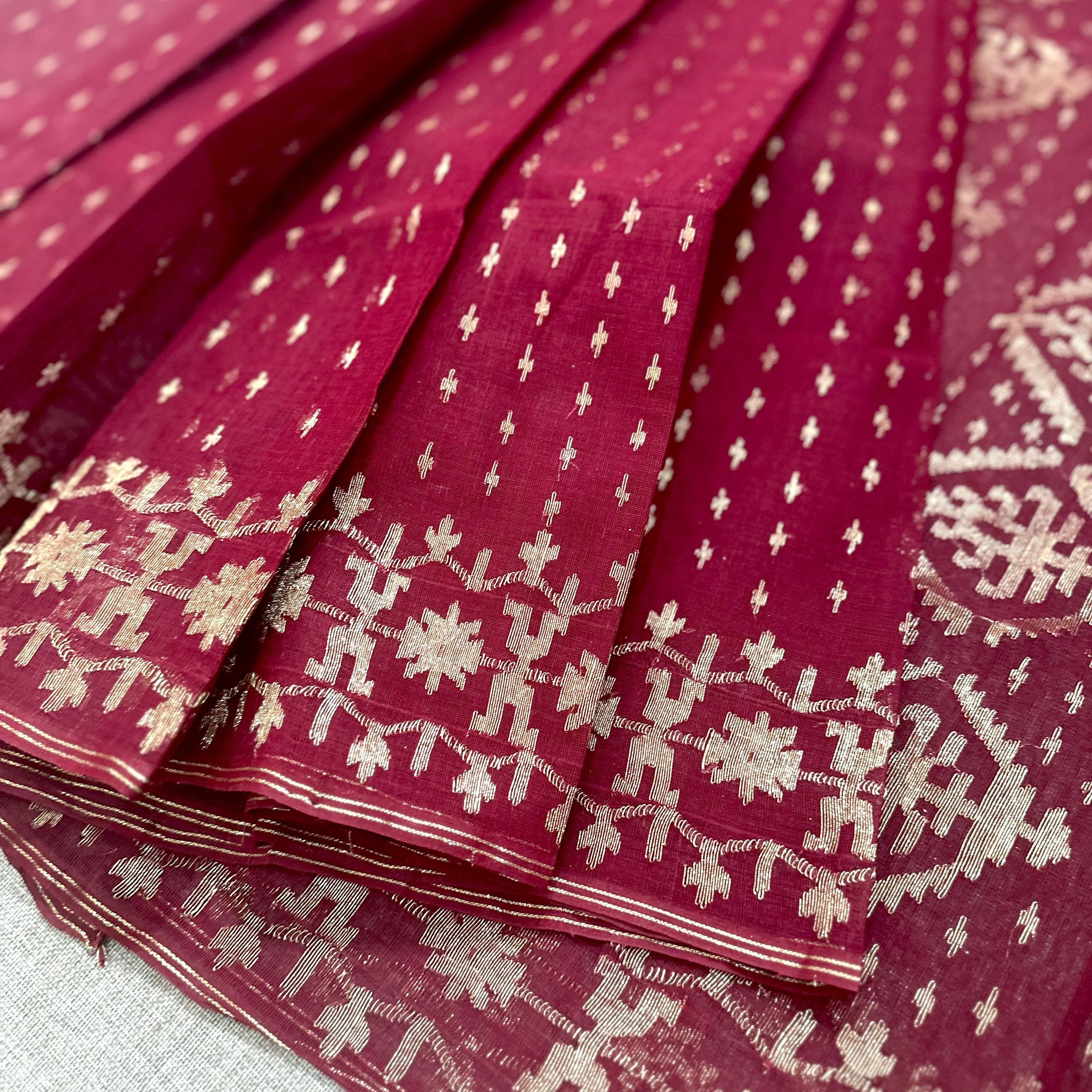 Dark Red Dhakai Jamdani with Zari