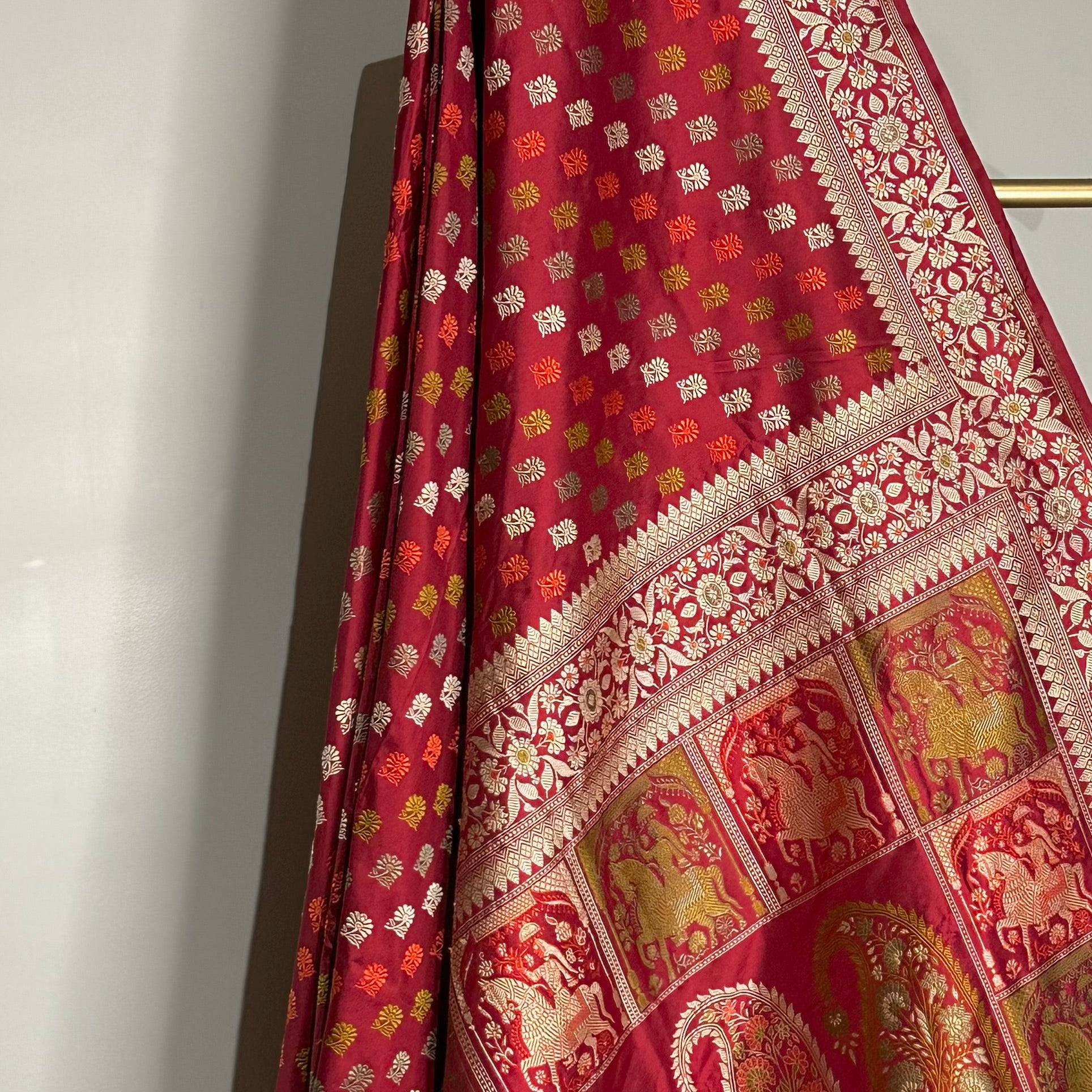 Red Revival Baluchari Saree with Horse Palla