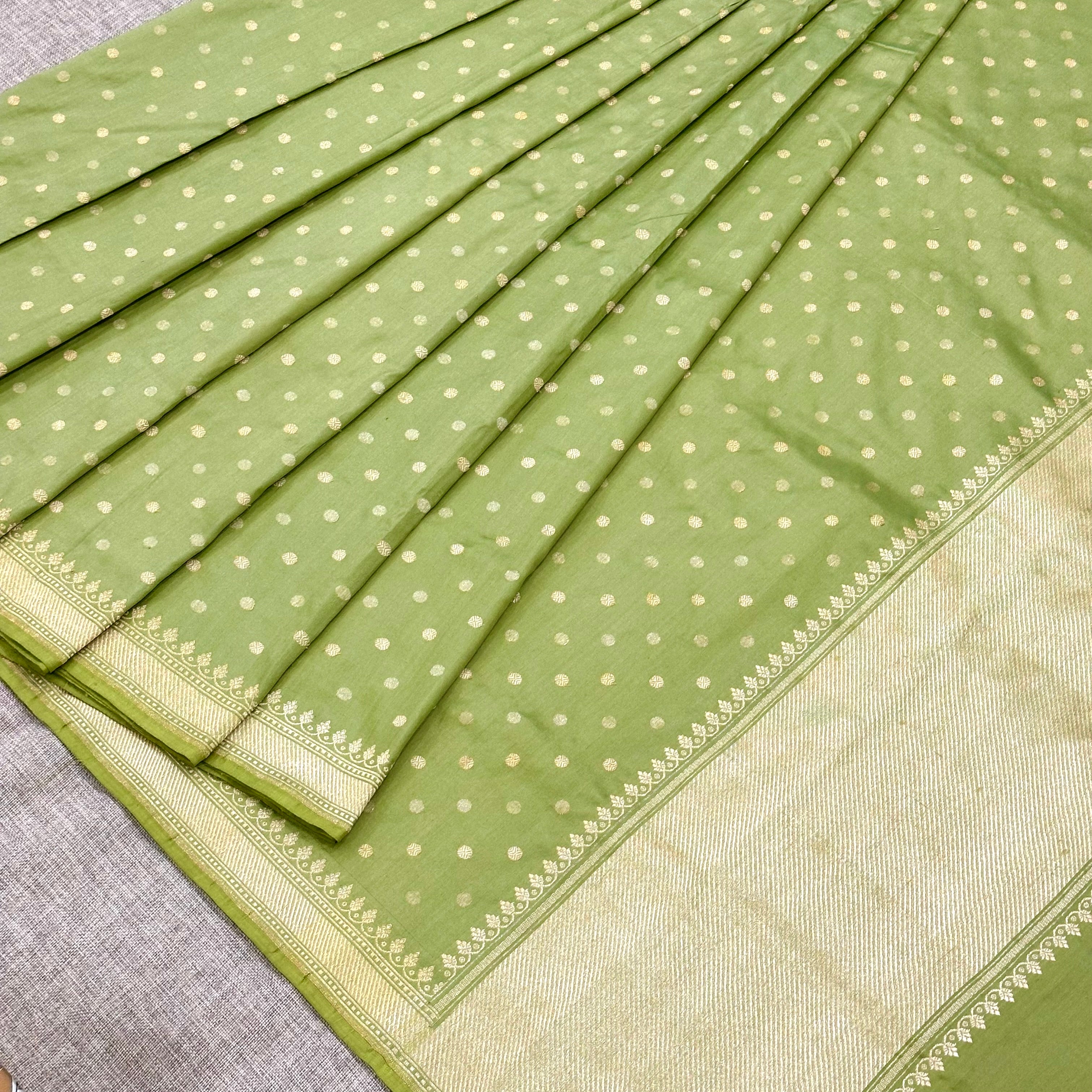 Light Green Polka Khadwa Benarasi