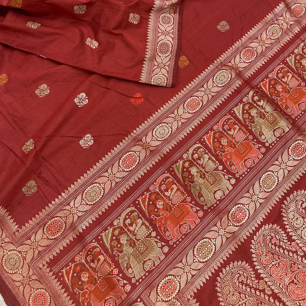 Red Eri Silk Revival Baluchari Saree