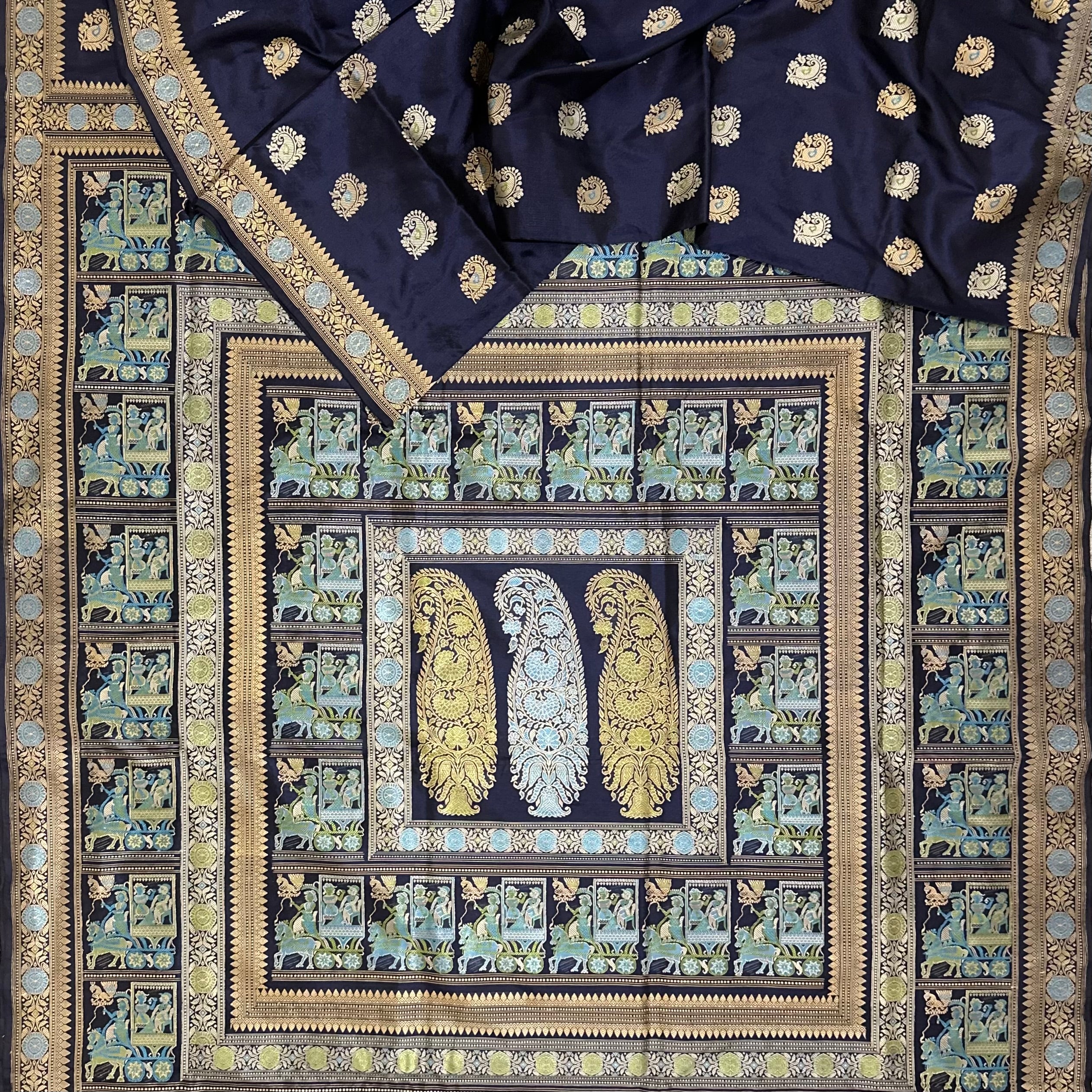 Dark Navy Grand Palla Baluchari Saree
