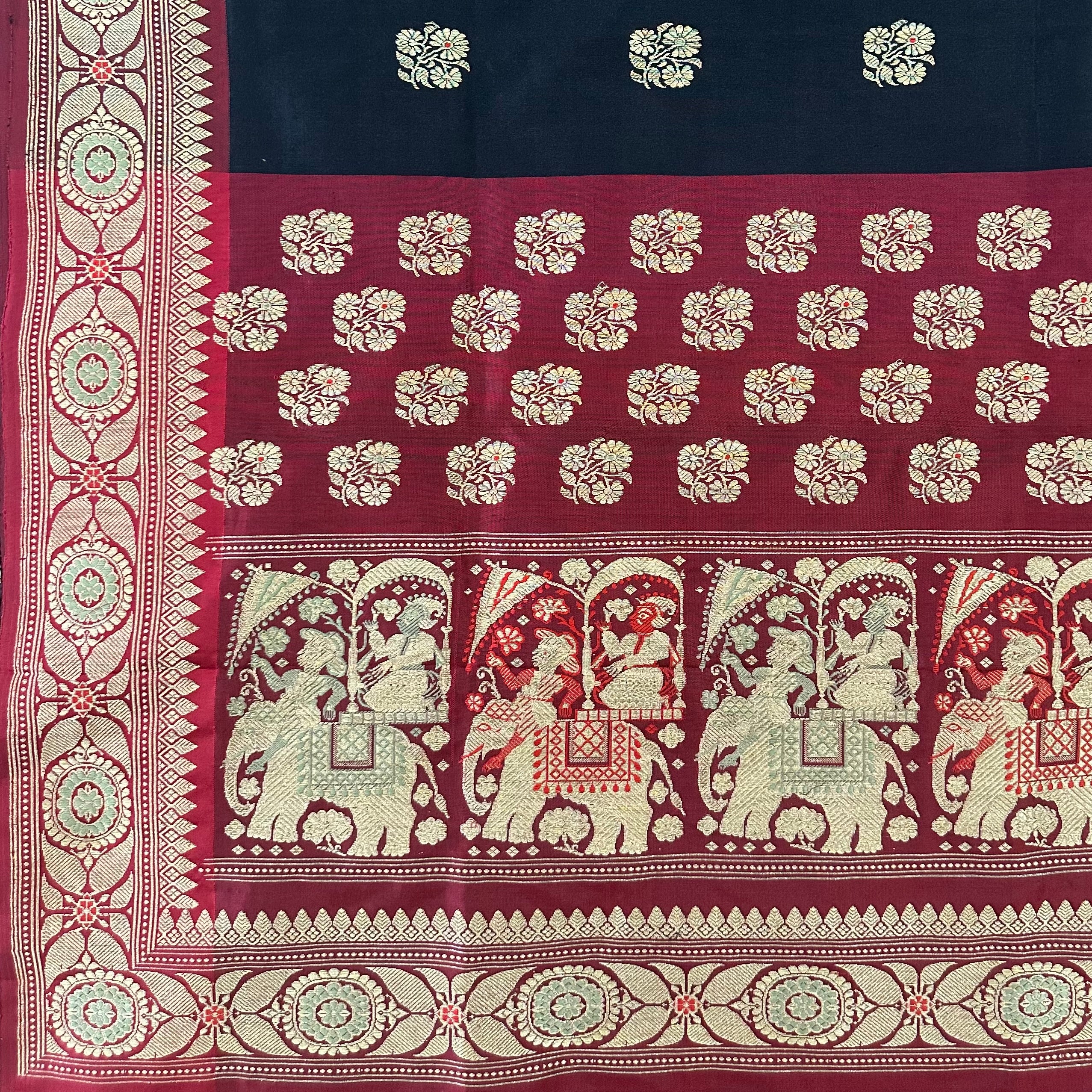 Black and Red Revival Baluchari with Contrast Palla