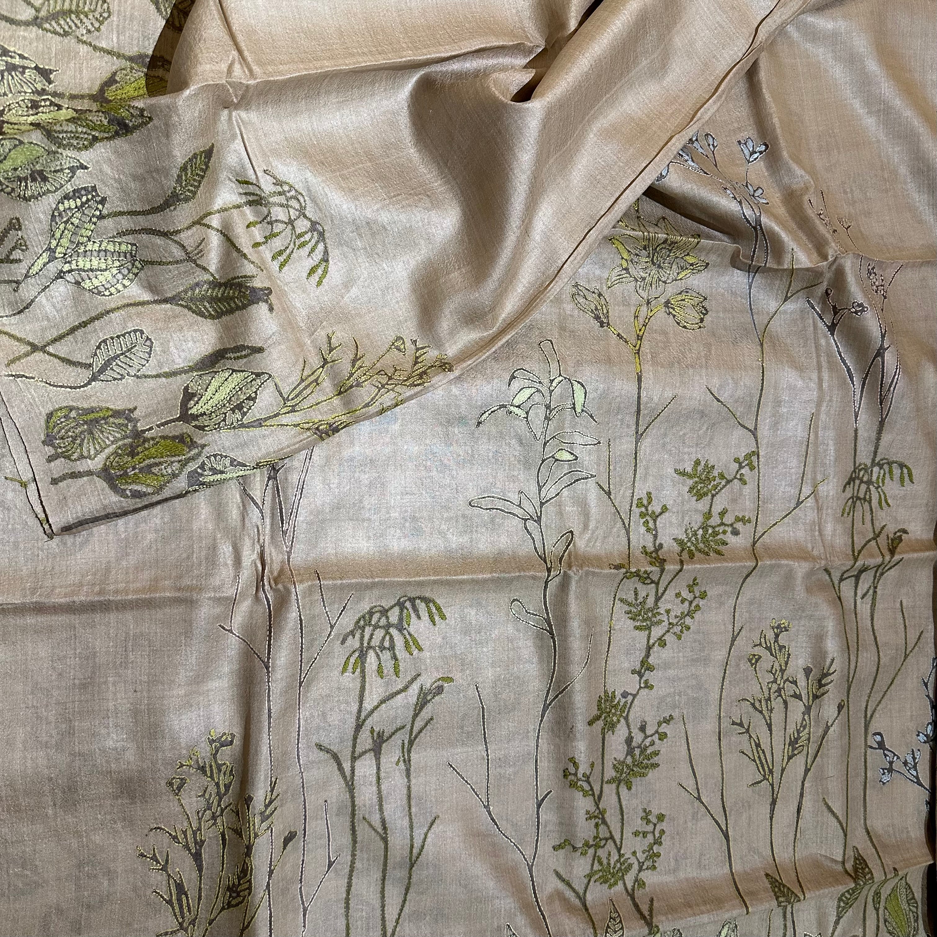 Botanical Natural Dyed Handwoven Tussar with Kantha