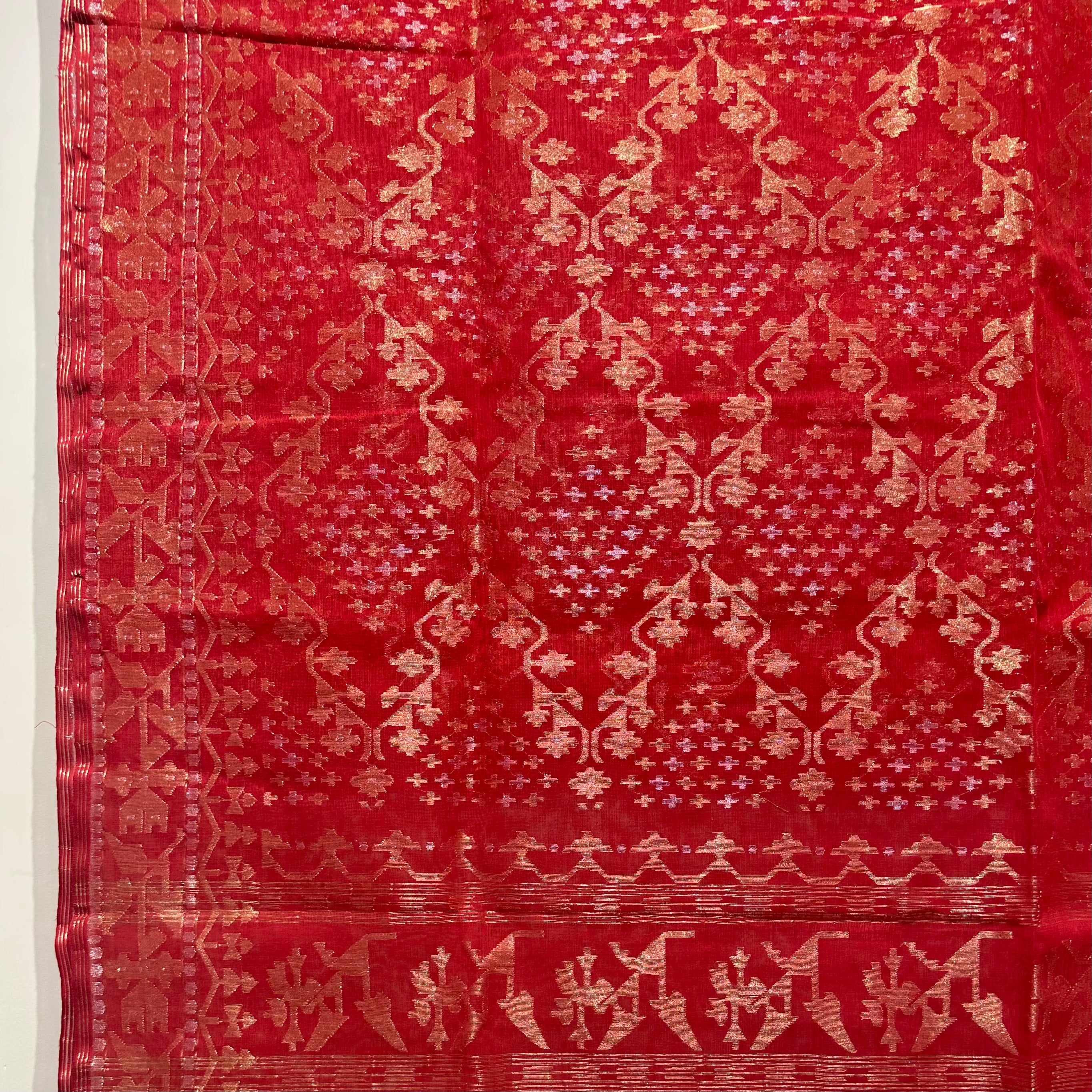 Reddish Orange Dhakai Jamdani with Zari