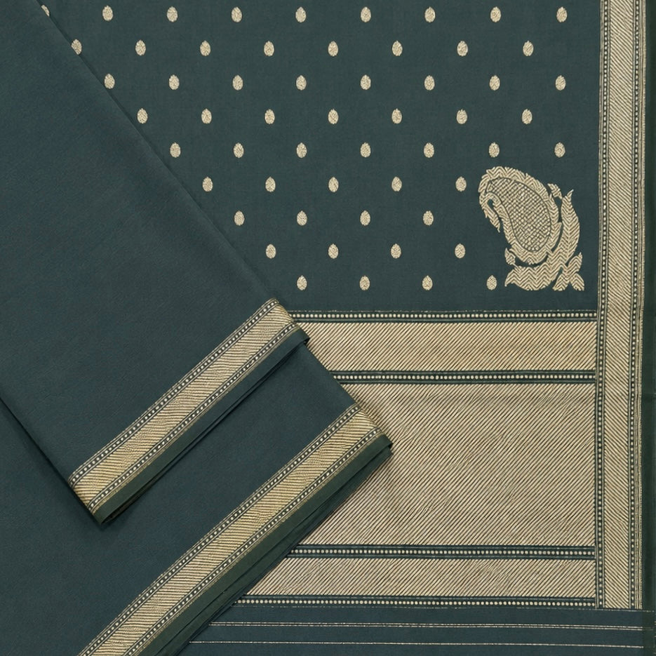 Pure Cotton Peacock Green Natural Dyed Benarasi