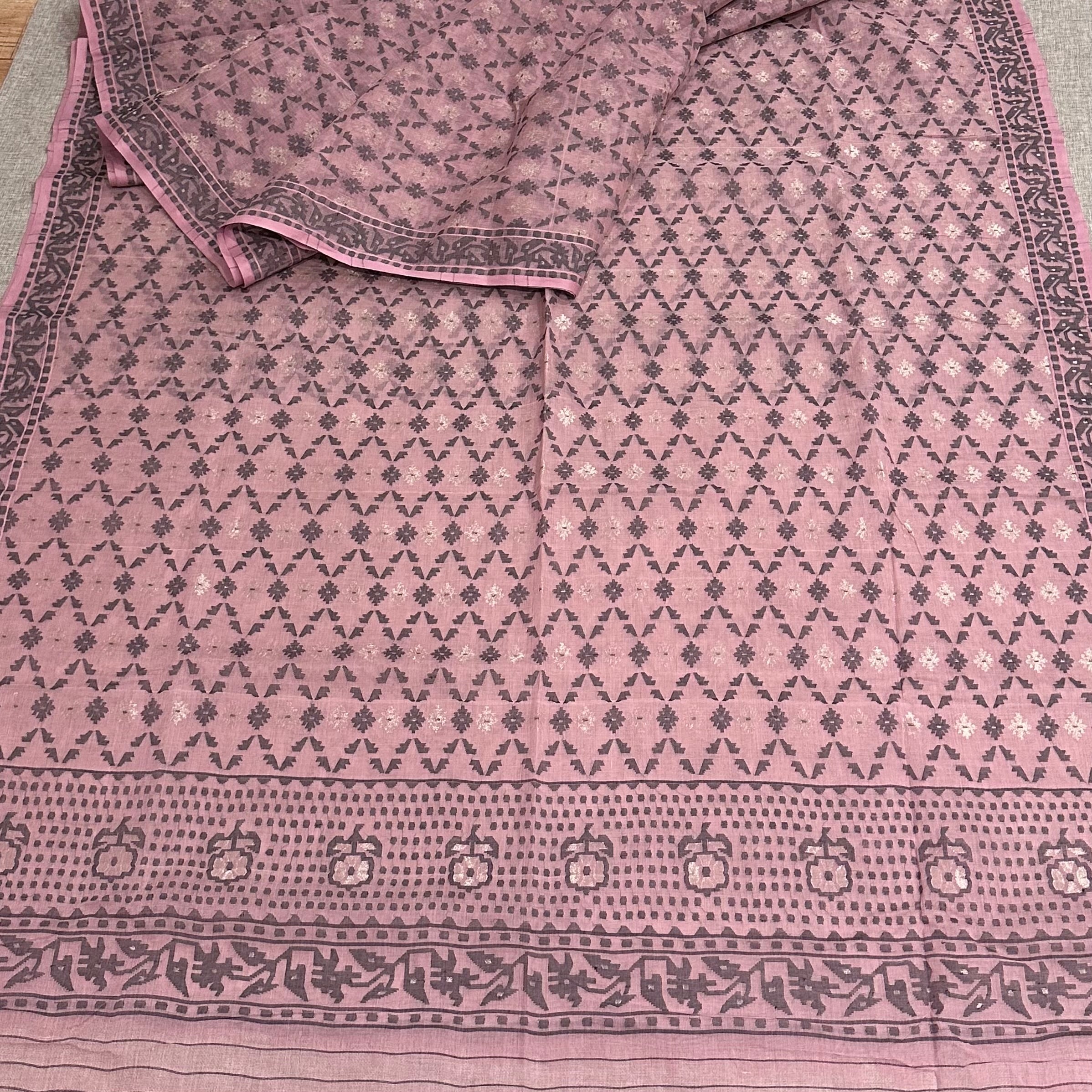 Pink Jaal Dhakai Jamdani Saree
