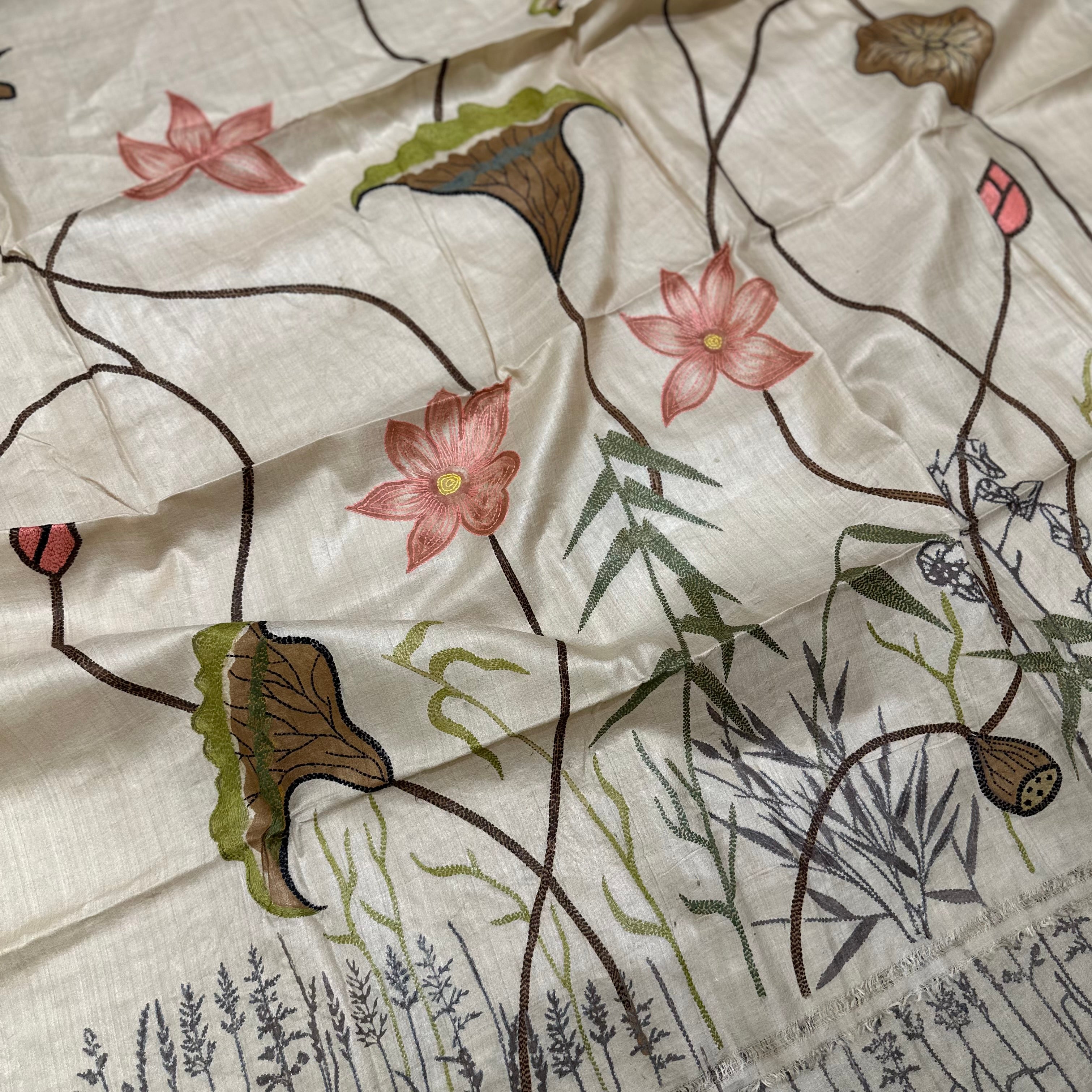 Natural Dyed Handwoven Tussar with Kantha