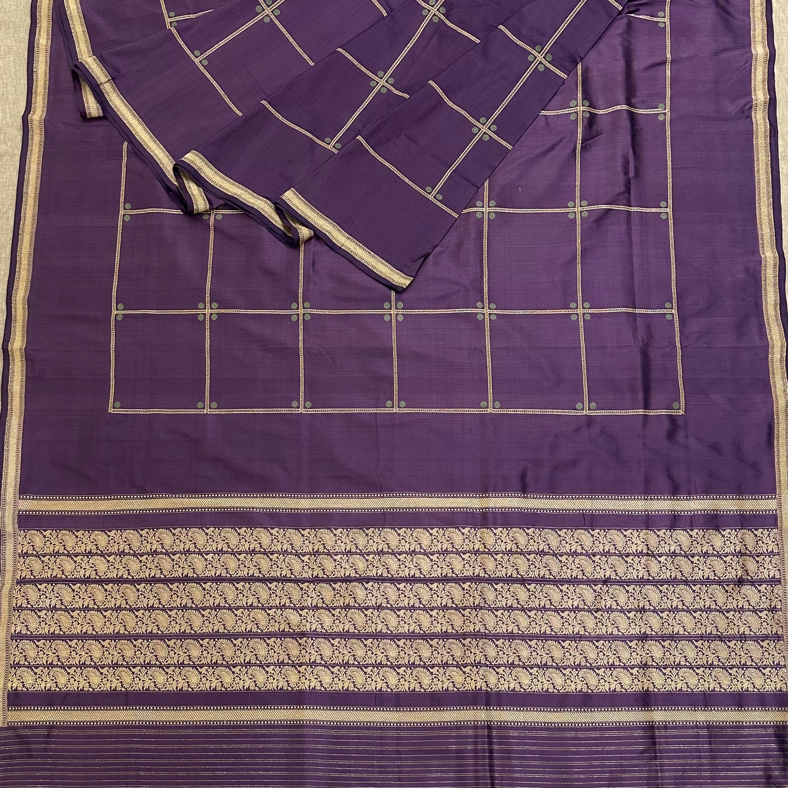 Purple Checkered Khadwa Benarasi