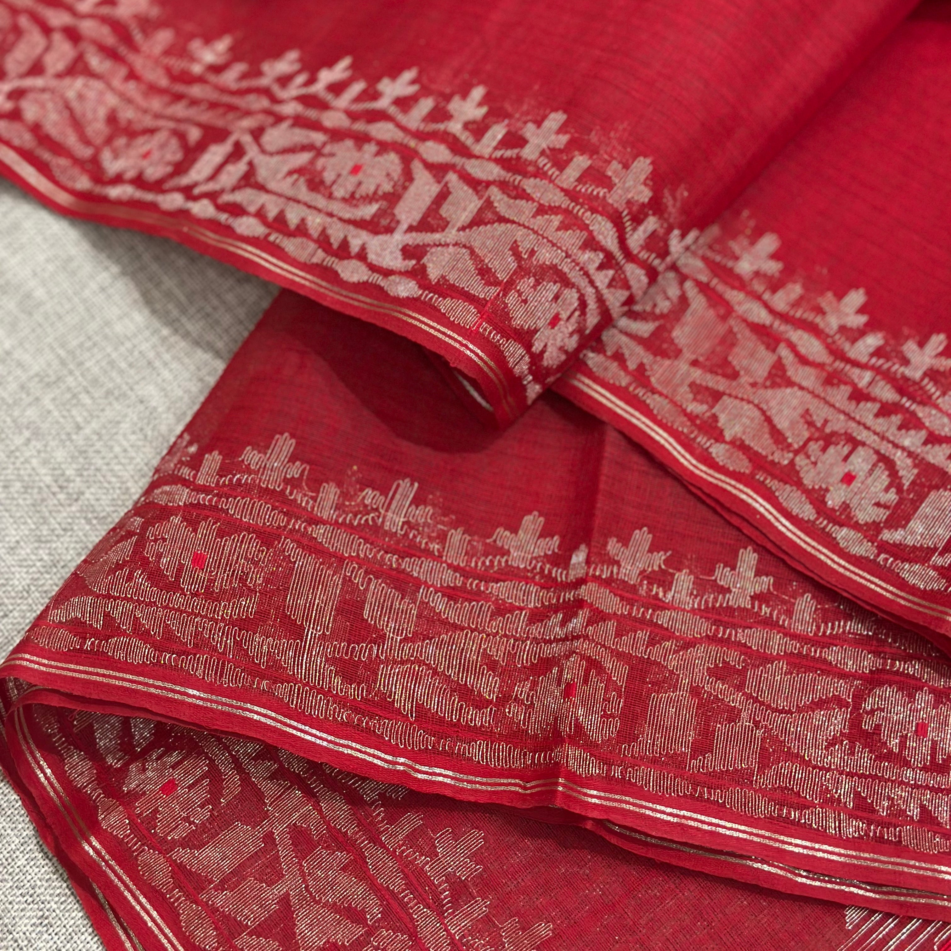 Red with Zari Dhakai Jamdani