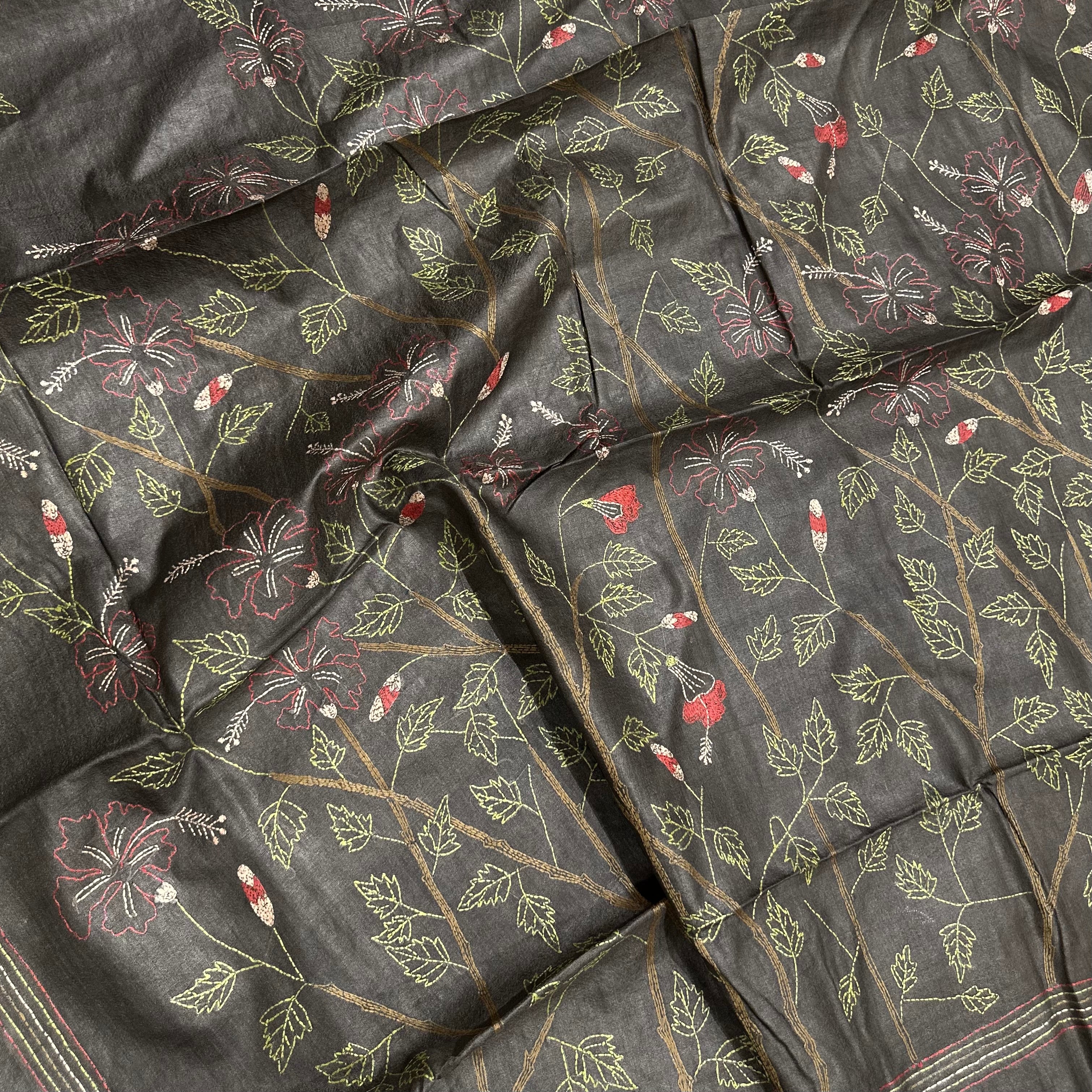 Natural Dyed Handwoven Tussar with Kantha
